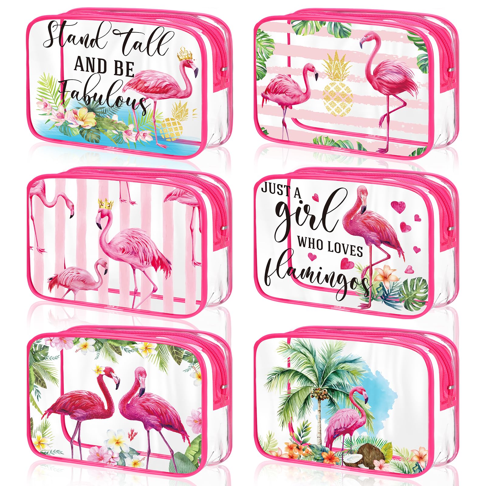 Cunno 6 Pcs Makeup Bags Gifts for Women Preppy Boho Smile Face Flamingo Clear Makeup Bags Cosmetic Transparent PVC Travel Toiletry Organizer for