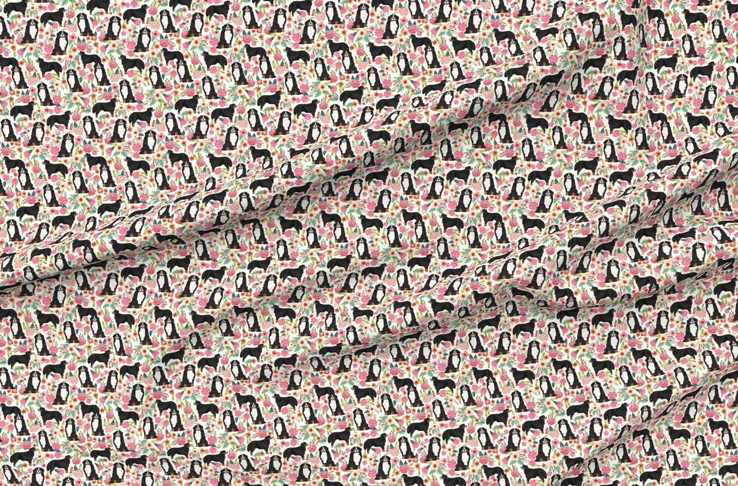 Spoonflower Fabric - Bernese Mountain Dogs Florals Flowers Cute Sweet Best Breeds Vintage Printed on Petal Signature Cotton Fabric by The Yard - Sewing Quilting Apparel Crafts Decor