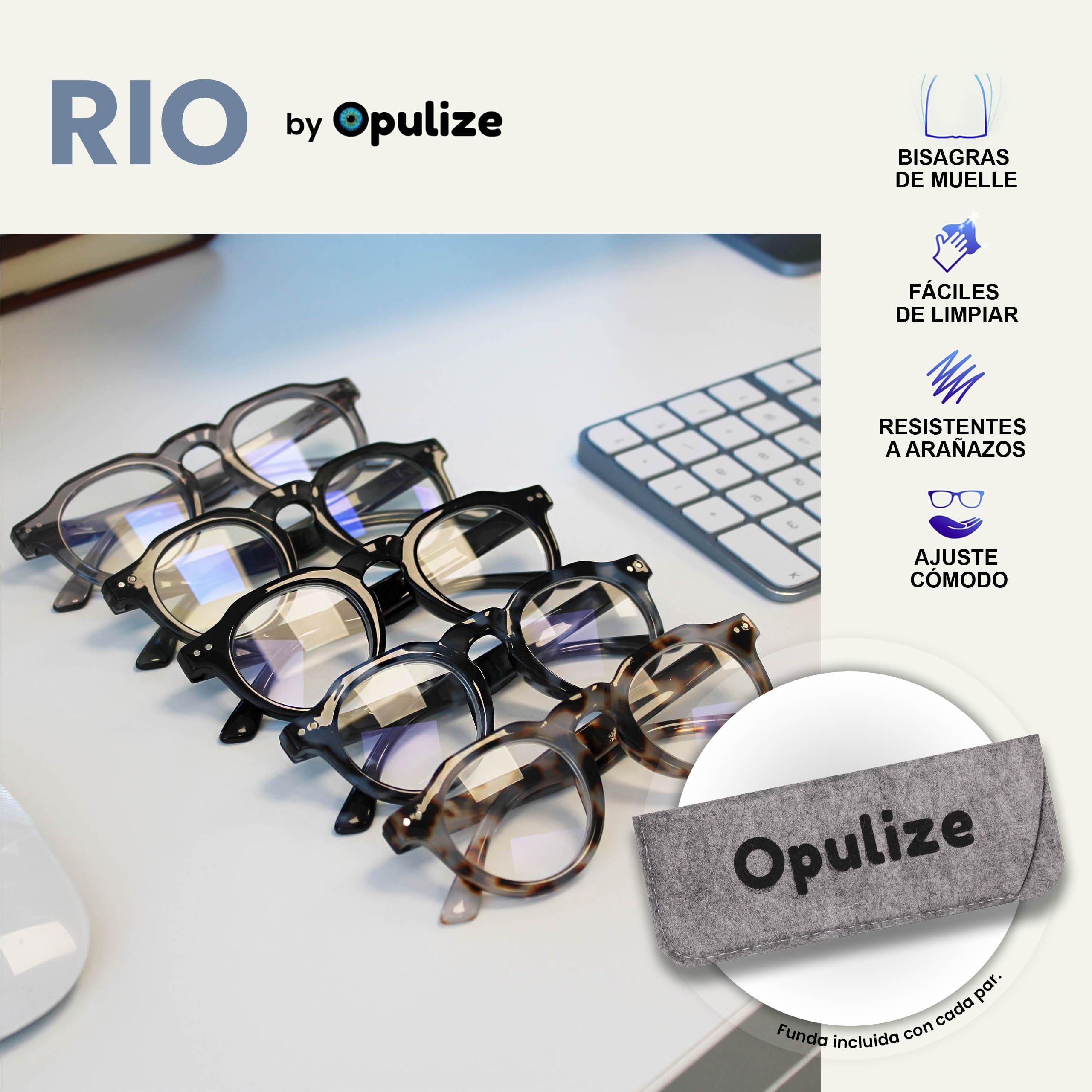 OPULIZE RIO Gafas con Filtro de Luz Azul - Montura con Parte Superior Plana - Negro — view 4