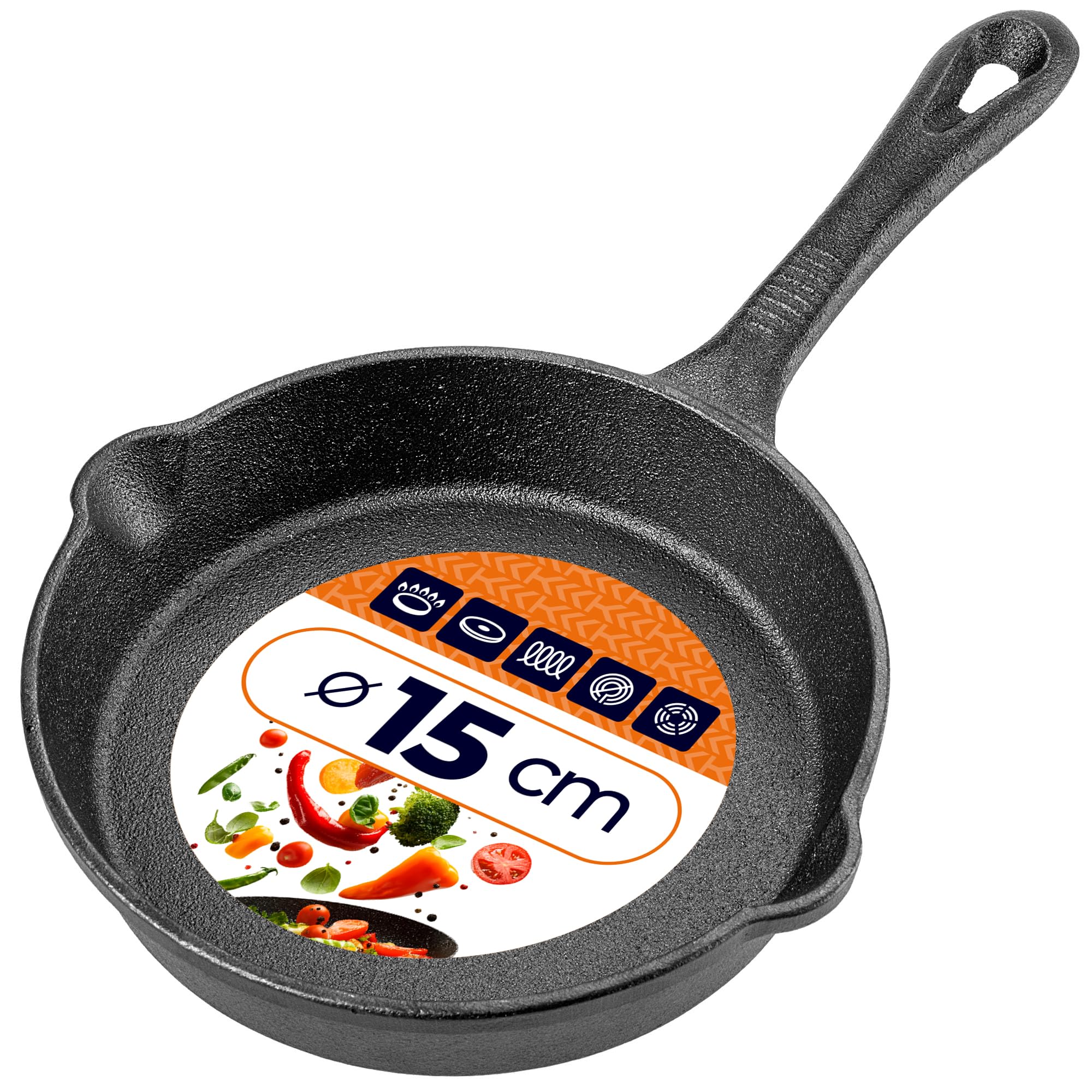 KADAX Sartén de hierro fundido de 15 cm, sartén de hierro fundido, apta para inducción y horno