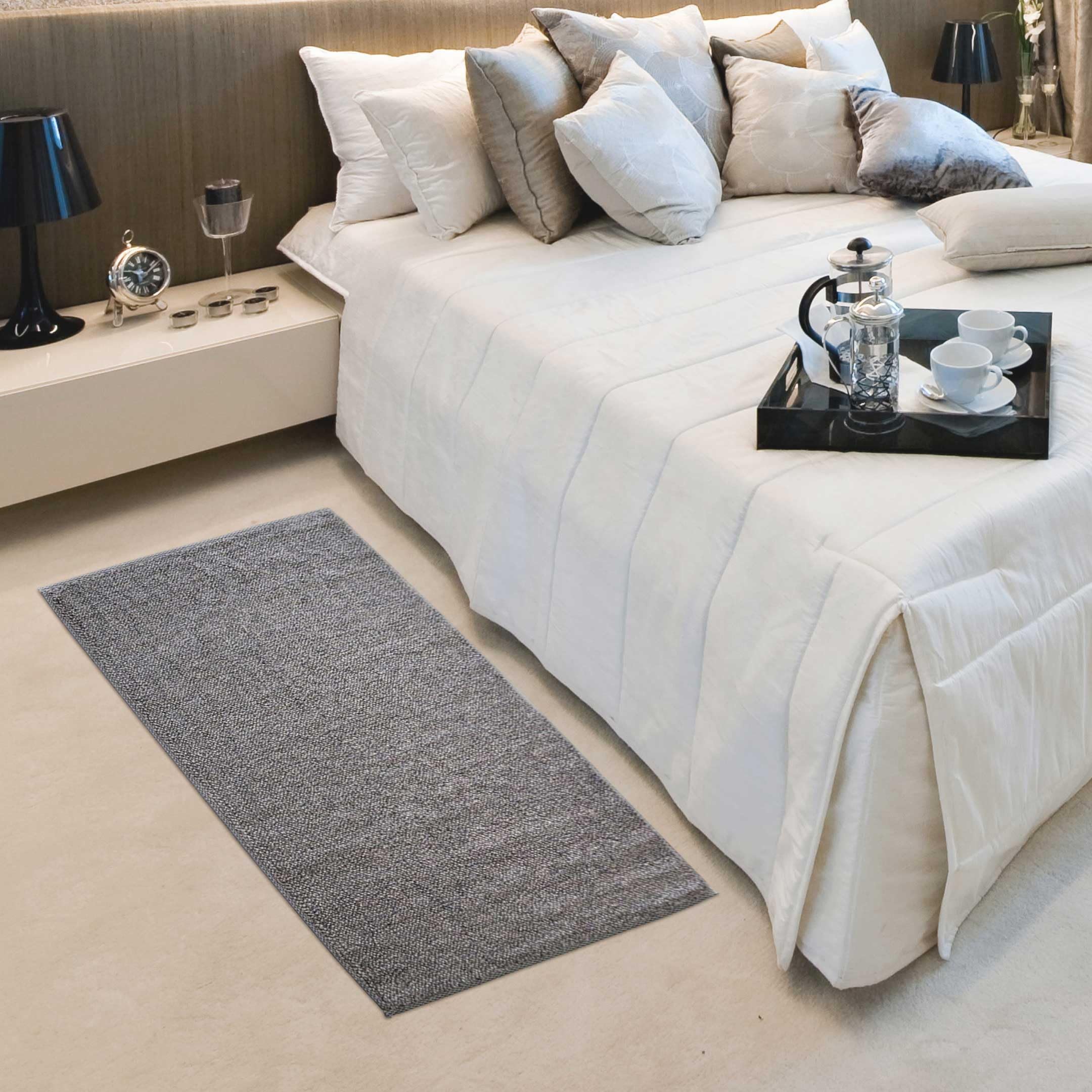 Casatessile Tappeto corsia Multiuso Cotone Antiscivolo TECLA Tappeto Bagno Assorbente, Tappeto Cucina, Scendiletto - Grigio Perla, 55x140 cm.