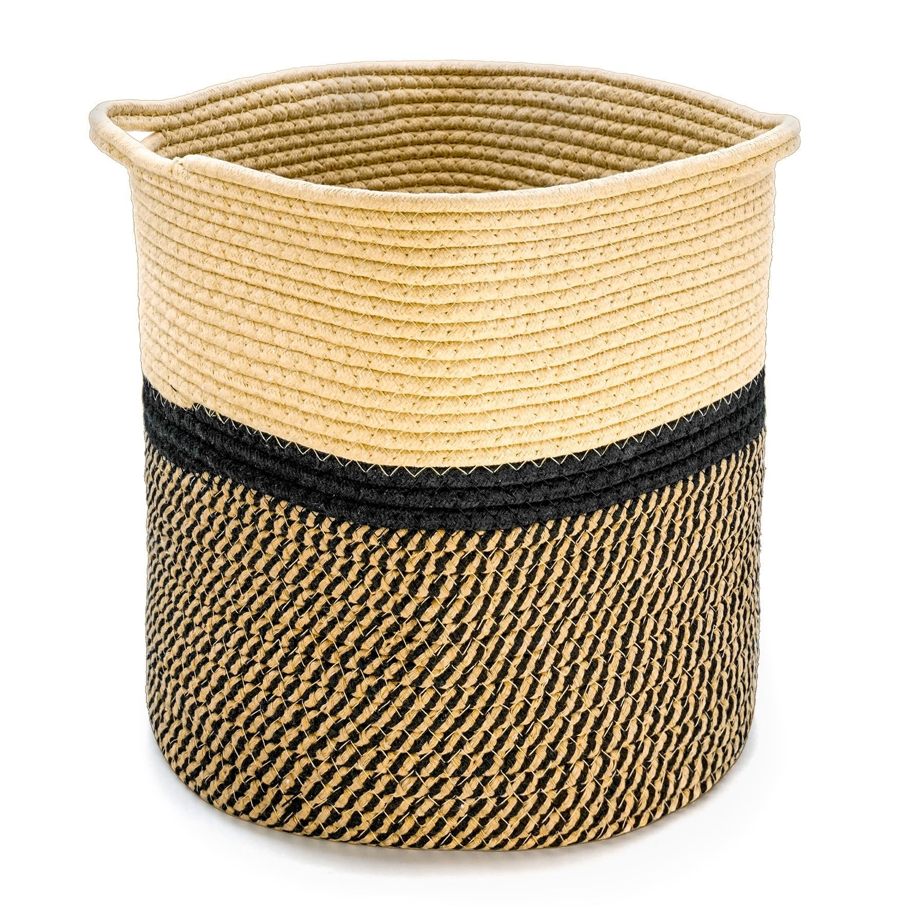 Woven Cotton Rope Plant Basket,30×30cm Plant Basket With,Indoor Woven Plant Pots,Use for Indoor Plants, Towels, Sundries, Socks, Laundry Organization(Black and Brown)