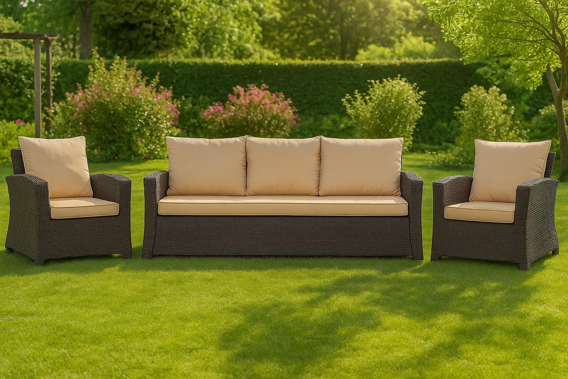 Cuscino per panchina da esterno per panca da giardino con imbottitura in polirattan - Cuscino per panca per dondolo in rattan (Beige, 110x60x50cm)