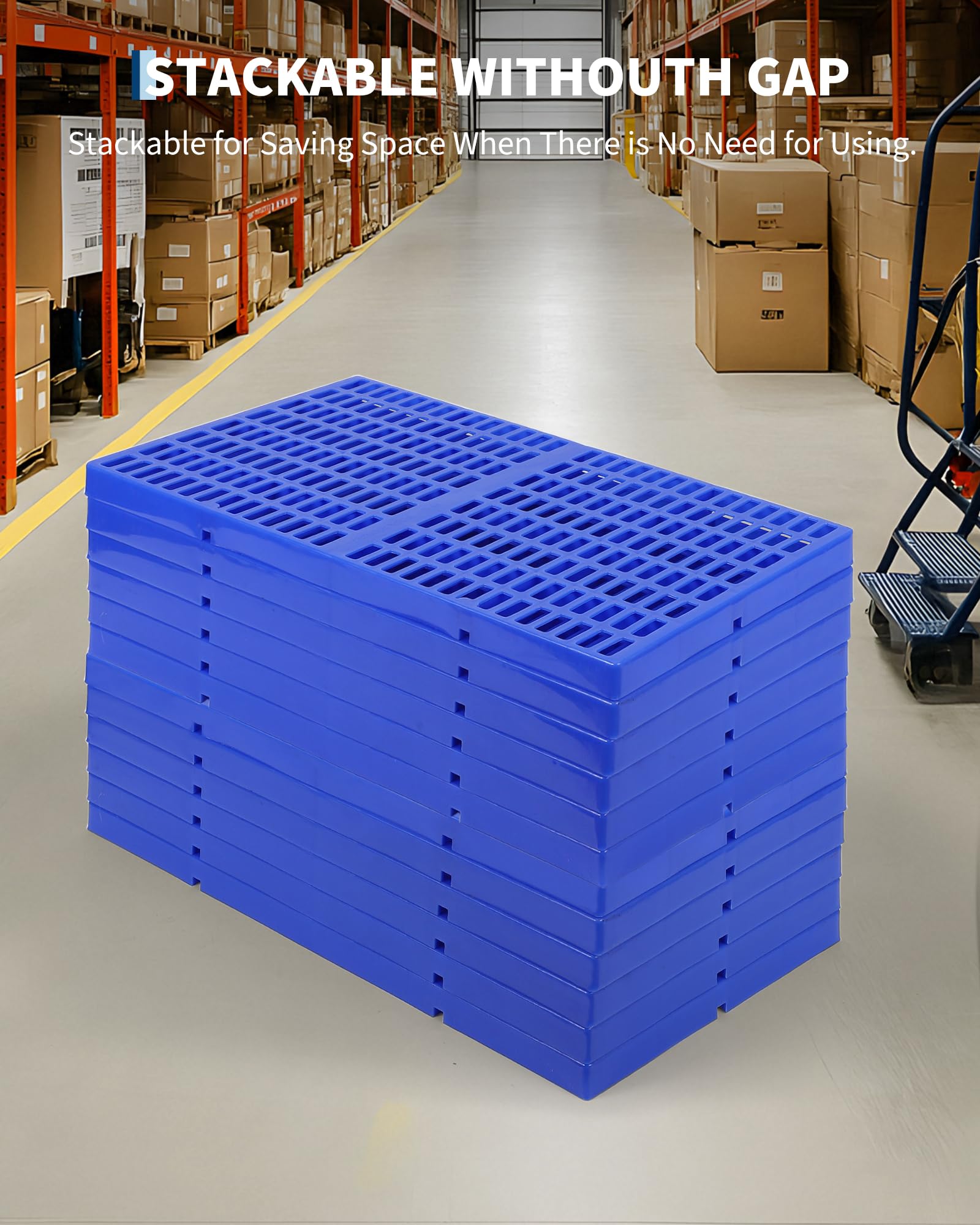 Set di 6 pallet in plastica blu - Antiscivolo, impermeabili, base traspirante - Portata 500kg, sovrapponibili - Ideali per magazzino, garage, cantina, uso industriale e domestico - 60x30x3 cm