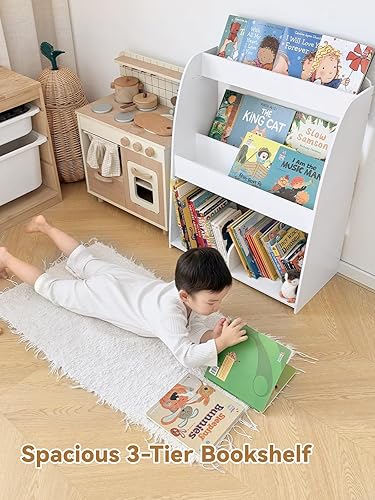 Miniatura 6 de Estantería de madera para niños y almacenamiento de juguetes, estante de exhibición de libros Montessori de 3 niveles para habitación de niños