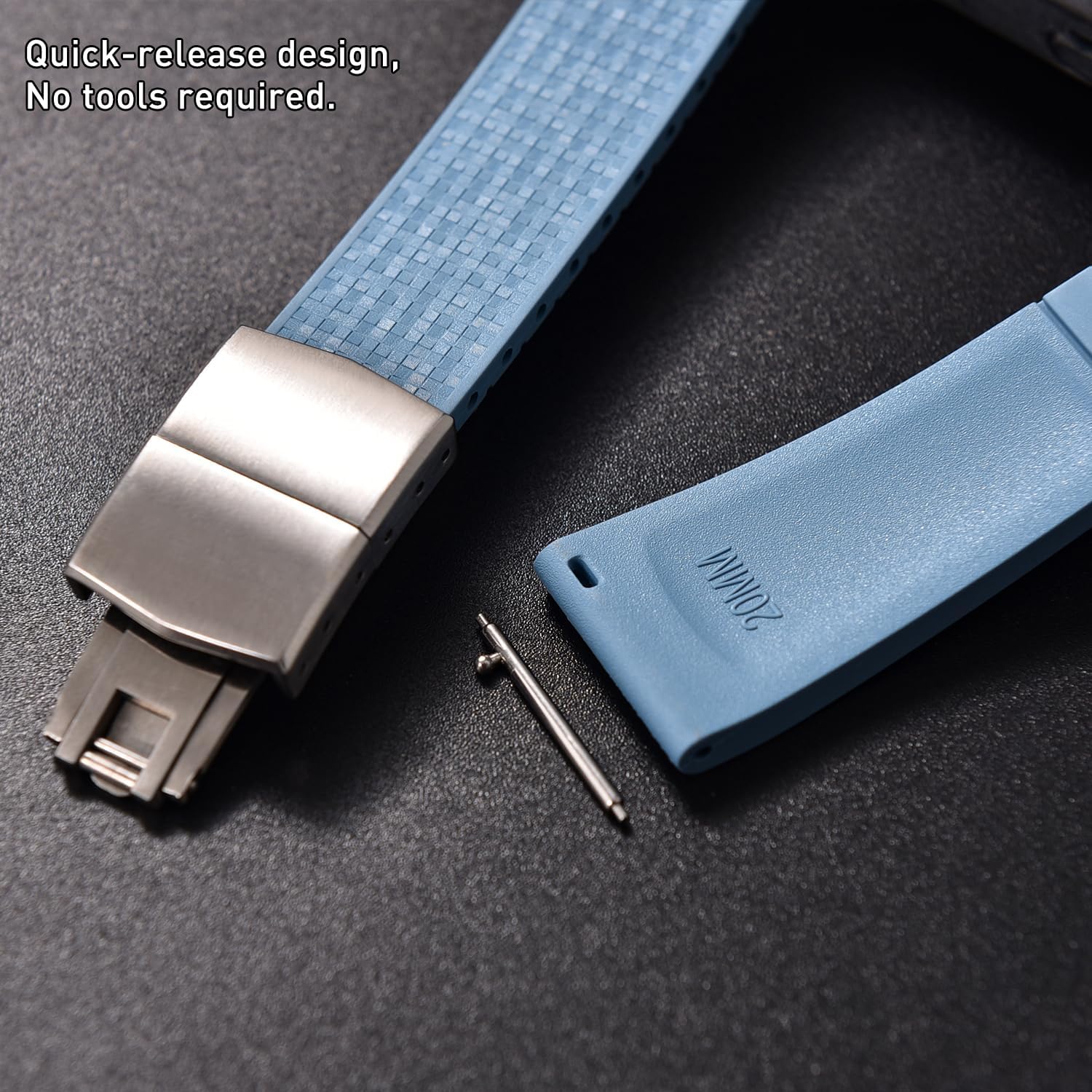 Rubber Watch Strap 20mm, Quick Release Deployant Clasp, Waterproof Replacement Rubber Watch Band with Mosaic 3D Texture, Compatible with Rolex, Omega, Seiko, Hamilton, Tissot, Men & Women