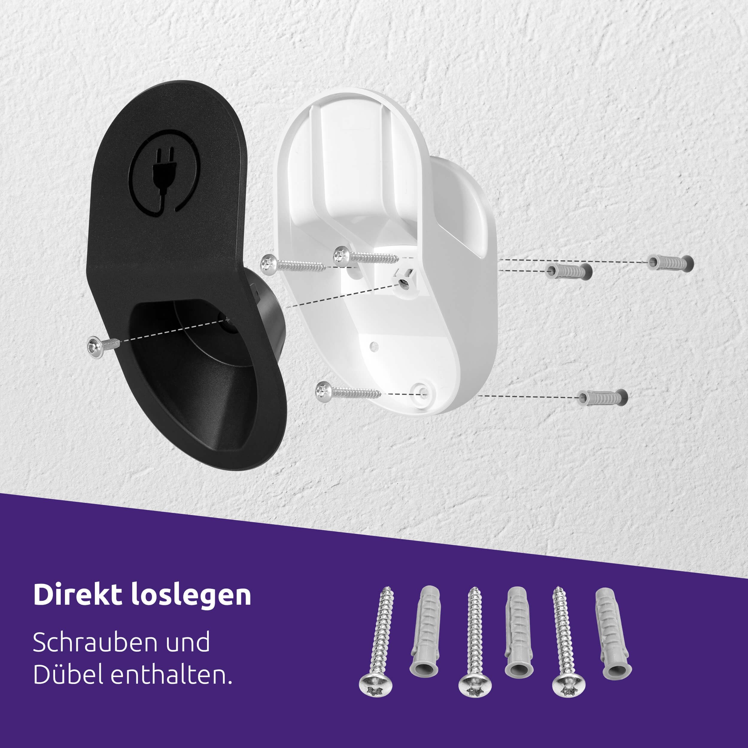 TechniSat TECHNIVOLT Uchwyt na kabel i wtyczkę Typ 2 (uchwyt ścienny do kabla ładującego, wieszak na kabel i uchwyt na wtyczkę w jednym, z akcesoriami montażowymi) czarno-biały