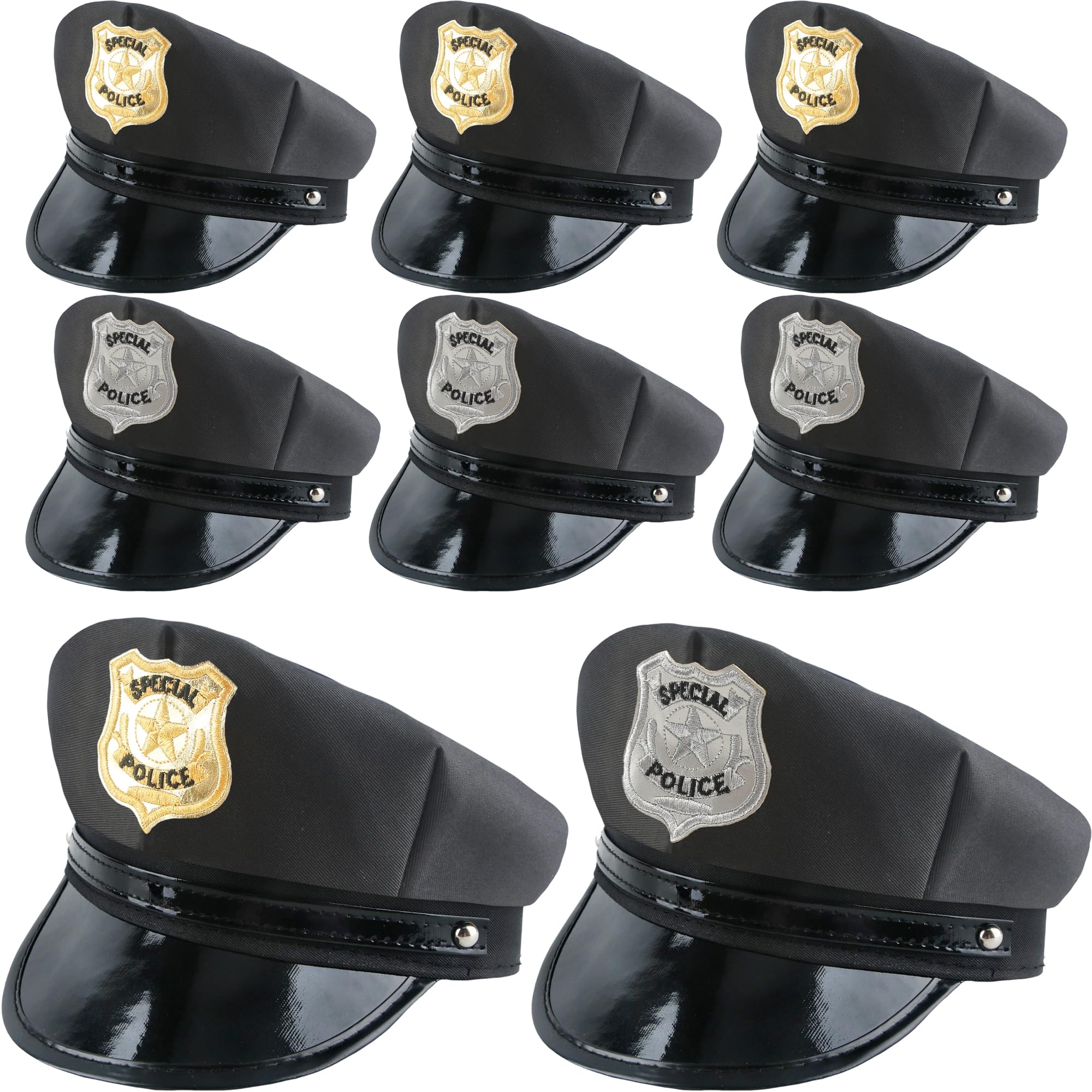 SGBETTER 8 Pack Adult Police Hat Adjustable Cop Cap Policeman Hat for Stage Performance Role Play Police Theme Party (Color Style 2)