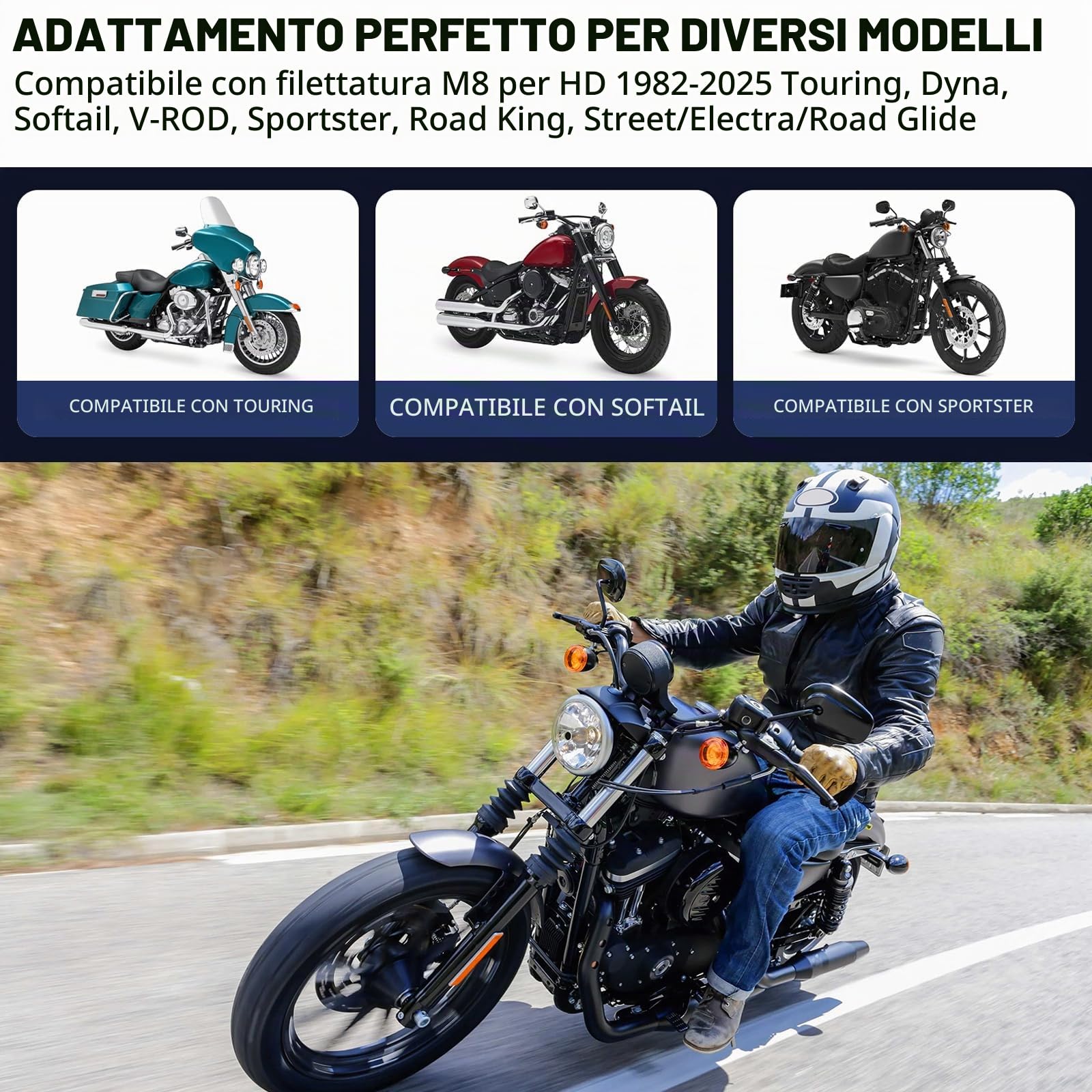 DREAMIZER Specchietti Retrovisori per Moto M8 8 mm Cromo Specchietti Sportster a Stelo Lungo Compatibile con Harley Road King Street Electra Glide Dyna Softail Road Glide 1982-2025