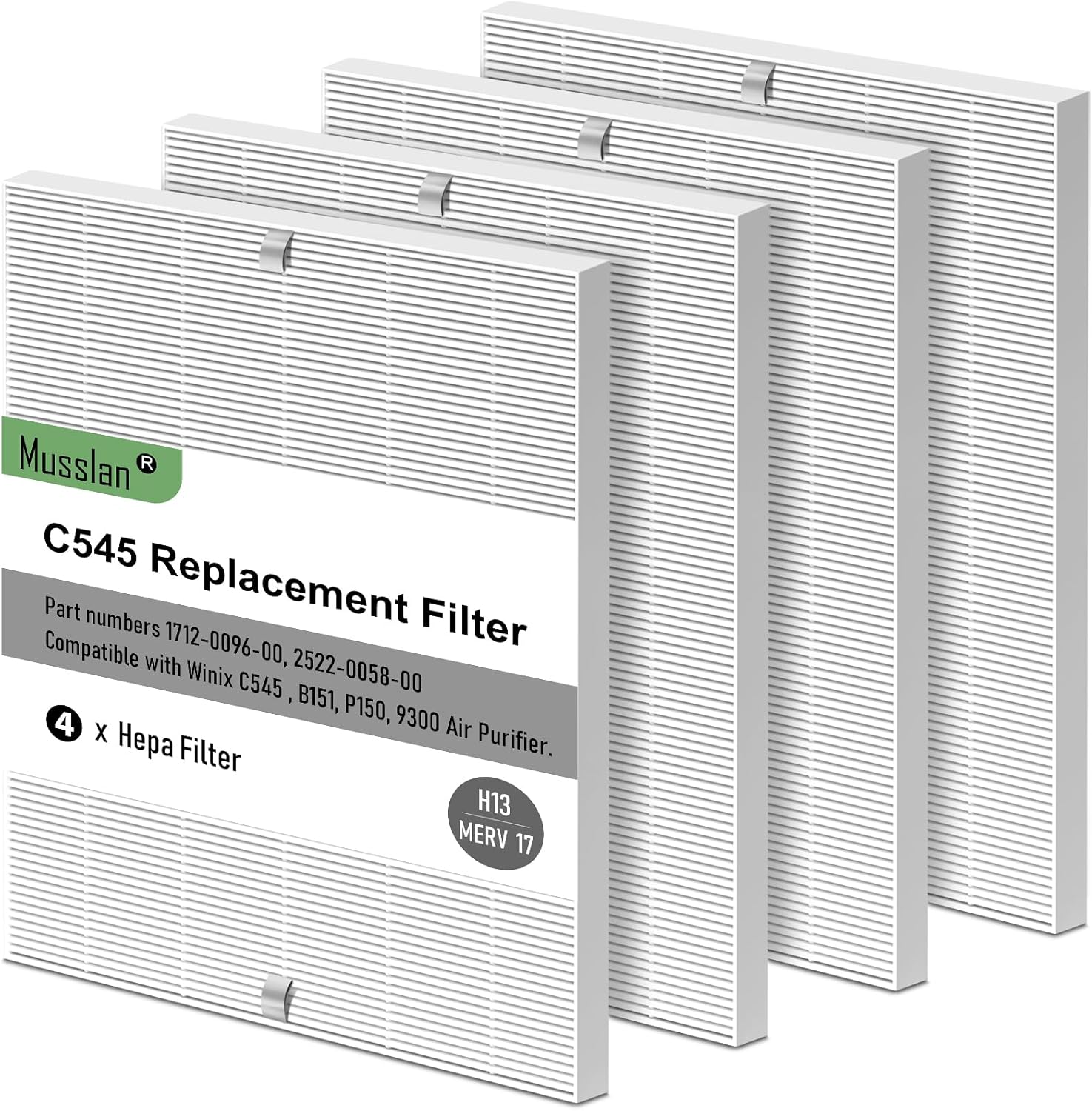 C545 True HEPA Replacement Filter 4 Pack H13 True HEPA Air Filter Replacement for Winix C545 Purifier Filter S Compatible with Part 1712-009600, 2522-0058-00 Allergy & Dust Reduction