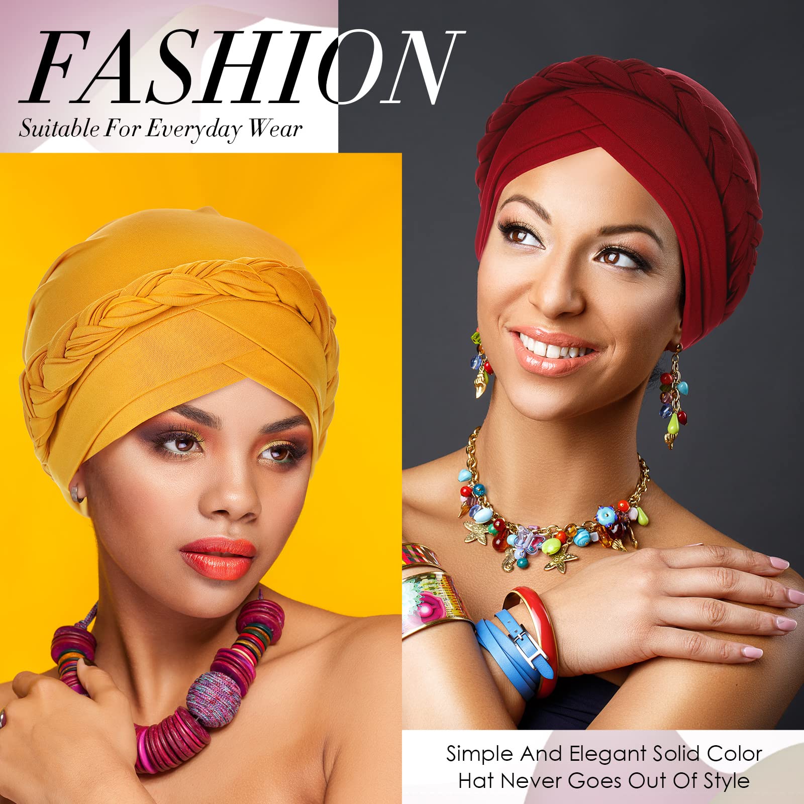 9 Pack Braid Turban Cap for Women Ethnic Bohemia Twisted Hair Cover Wrap Hat African Pre Tied Bonnet Chemo Cancer Braid Turban Hat Beanies Headwear Multicolor, Mehrfarbig, Einheitsgröße