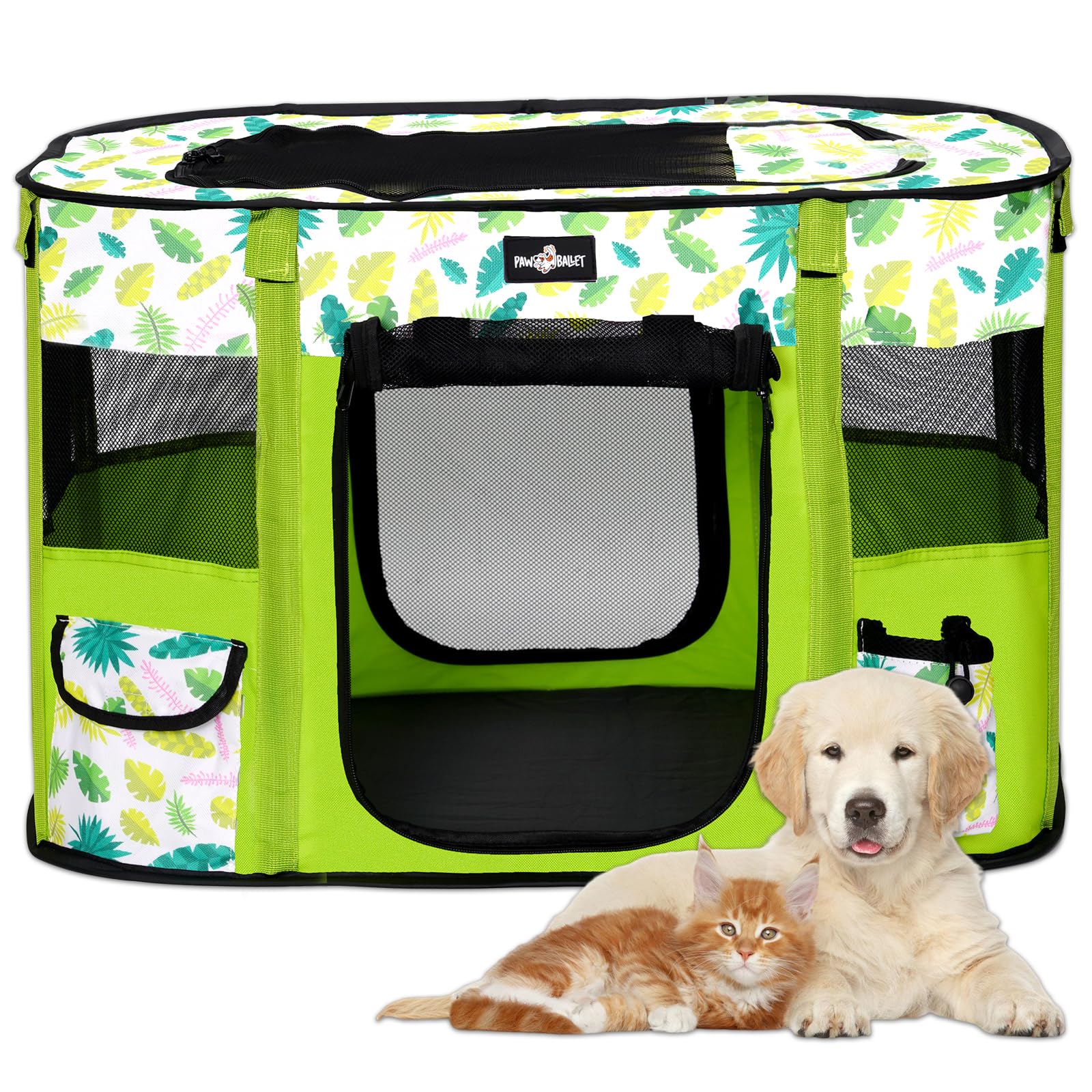 Poskena Foldable Pet Playpen, Green Dog Cage Puppy Pen For Indoor & Outdoor, Dog Tent,(70 * 55 * 45cm)