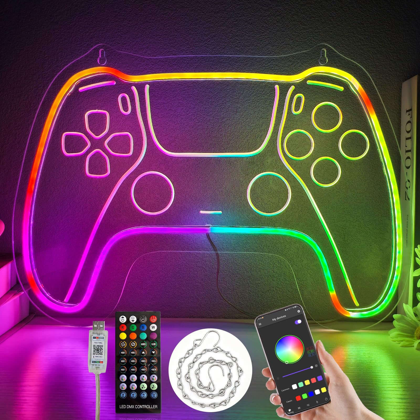 Eeutiwe Gamer Room Decor for Boys, Led Neon Lights for Wall Decor 16.7×11.8 Inch Led Gaming Lights with Remote and App Control Dimmable Gamer Wall Decor as Gamer Gifts for Men