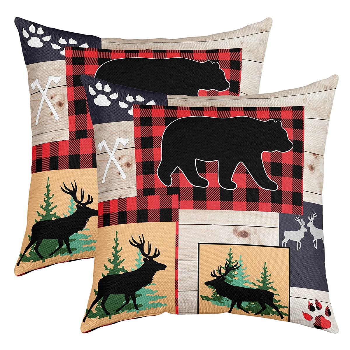 Loussiesd 40x40cm Wild Animal Cushion Covers 2pcs Set Soft Bear Deer antlers Wild Animal Paw Cushion Cover for Couch Sofa Buffalo Check Plaid Decorative Sofa Cushion Covers Outdoor Cushion Cover โ image 1