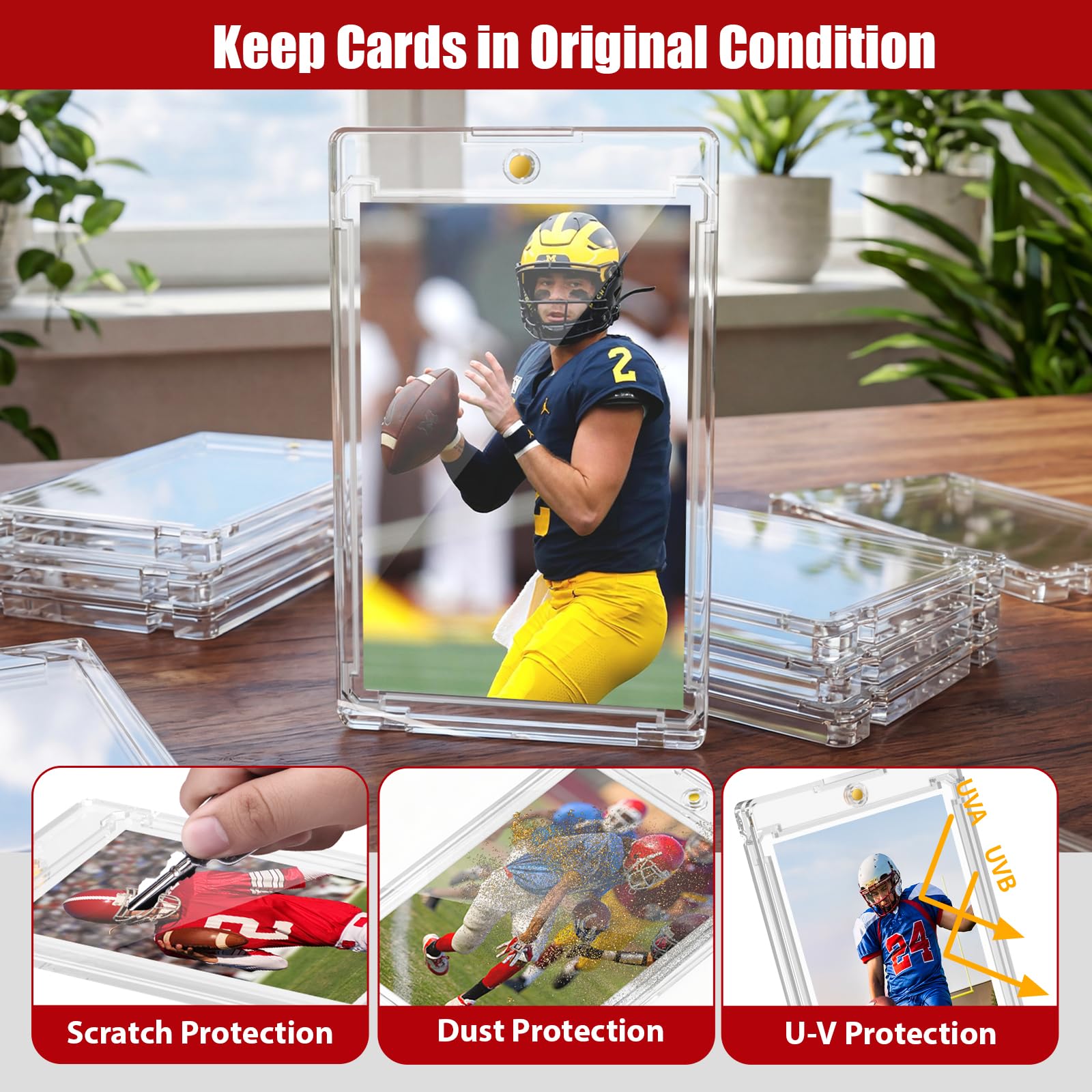 Porta carte magnetico da 130 pt, 50 ct, con protezione U-V, in plastica rigida, con 2 forti magneti, per collezionisti di giochi di baseball