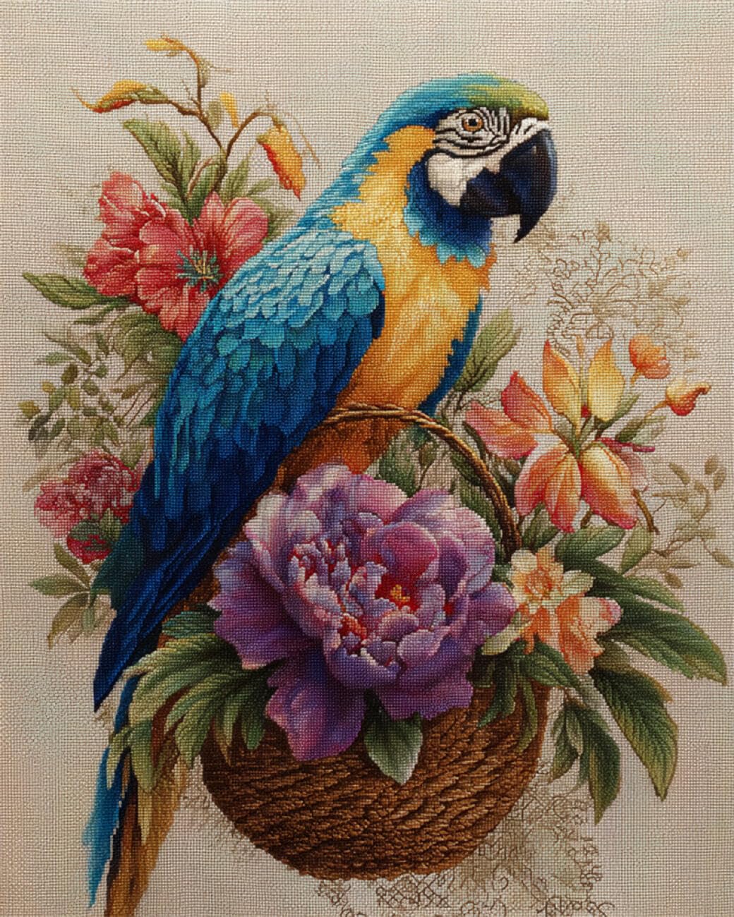 Rkflgew G Diy Embroidery Beads Set Flower Basket And Parrot 50X70cm