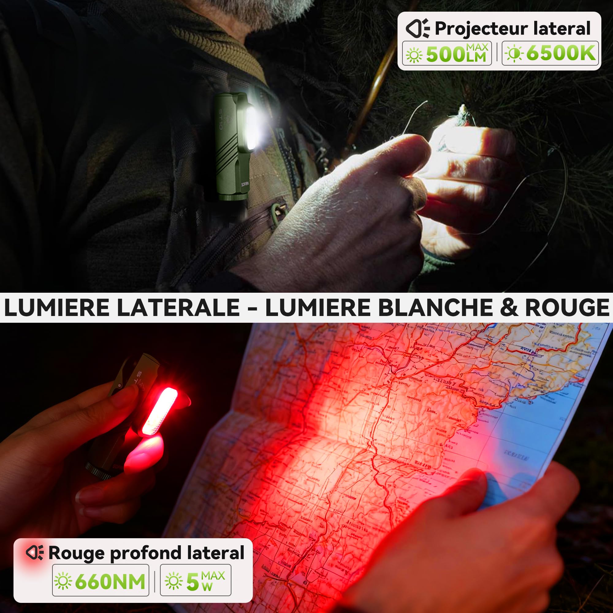 sofirn ST10 Mini Lampe Torche Rechargeable, 1000LM|500LM|Rouge 660NM, Double Aimant, Type-C, Clip, IPX6, Lampe Torche Led Ultra Puissante pour Maison, Promenade du Chien, Pêche, Urgences (vert)