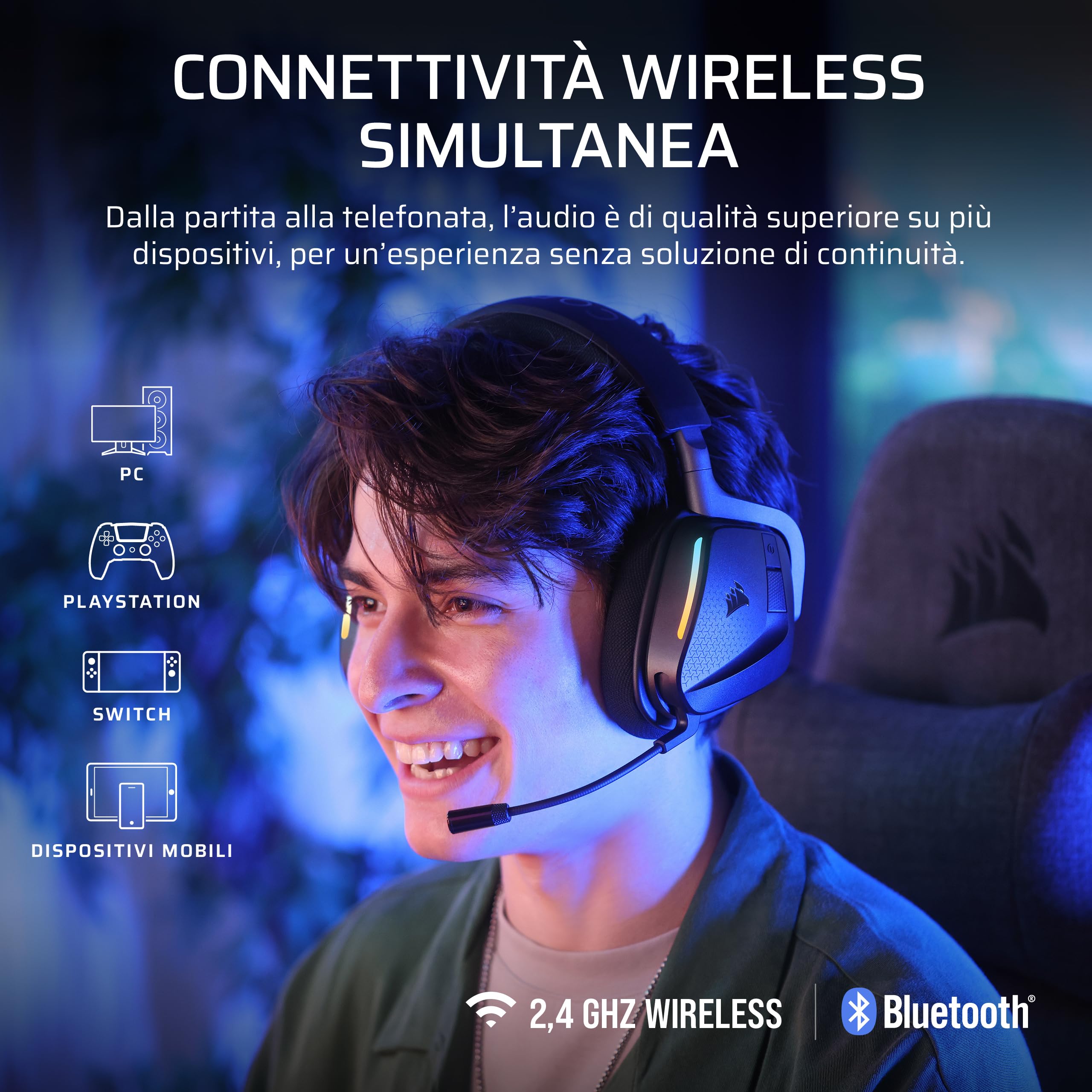 Testo di recensione Corsair Void V2 MAX Gaming Headphones - Audio Elevato Batteria Lunga - Dettaglio