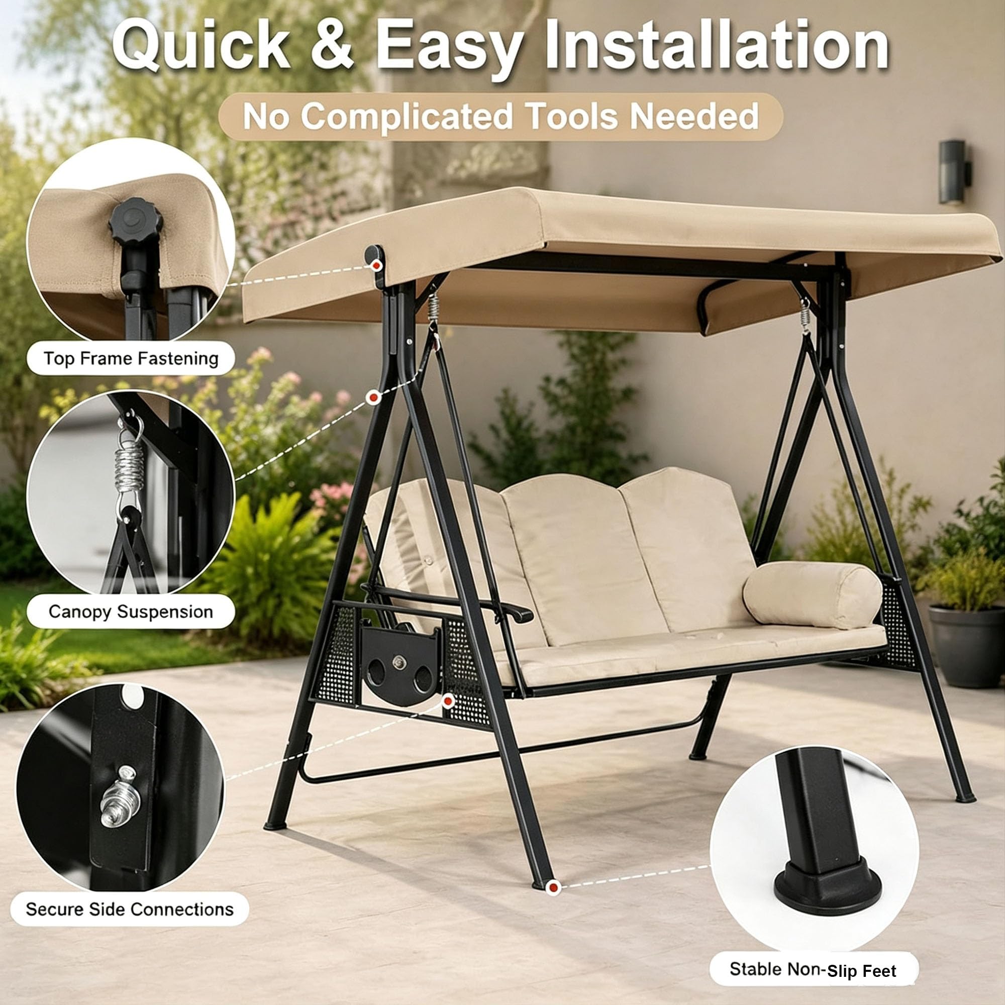 Telone di Ricambio per Altalena da Giardino, Impermeabile Anti-UV | 600D, per Giardino Esterno, Protezione Raggi UV, Antistrappo, Installazione Semplice(Khaki,198 x 125 x 21 x 16 cm)