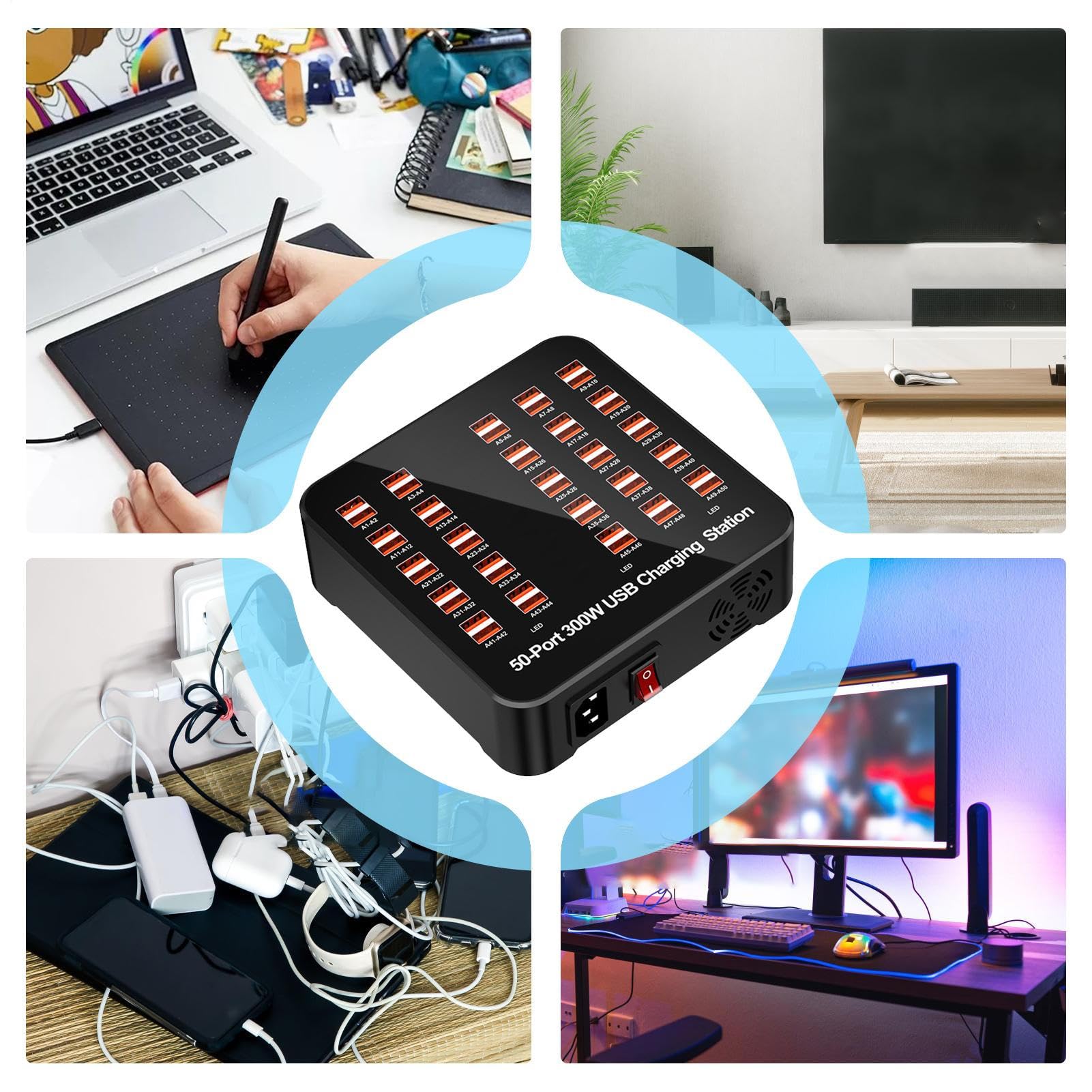 USB Schnellladestation | Mehrfach-Ladegerät mit mehreren Anschlüssen - Tragbare Steckdose Für Smartphone Tablet Computer Unterwegs Zuhause