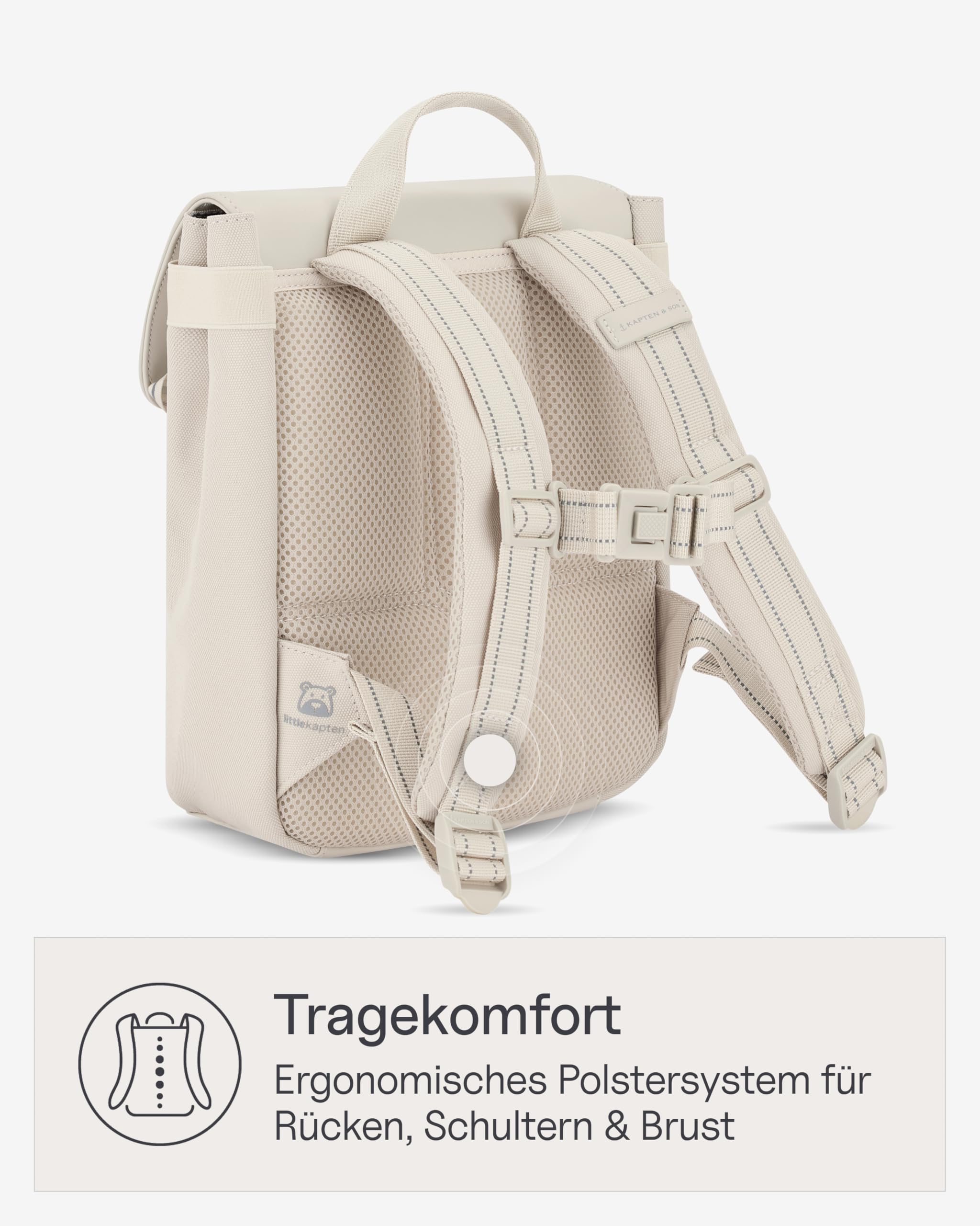 Kapten & Son Rucksack Fyn Kids Sandstone| Kinderrucksack Beige für Kita & Freizeit (4,5 L Volumen; DIN A5) | austauschbare Patches, reflektierende Details, Brustgurt | Jungen & Mädchen (2-5 Jahre)