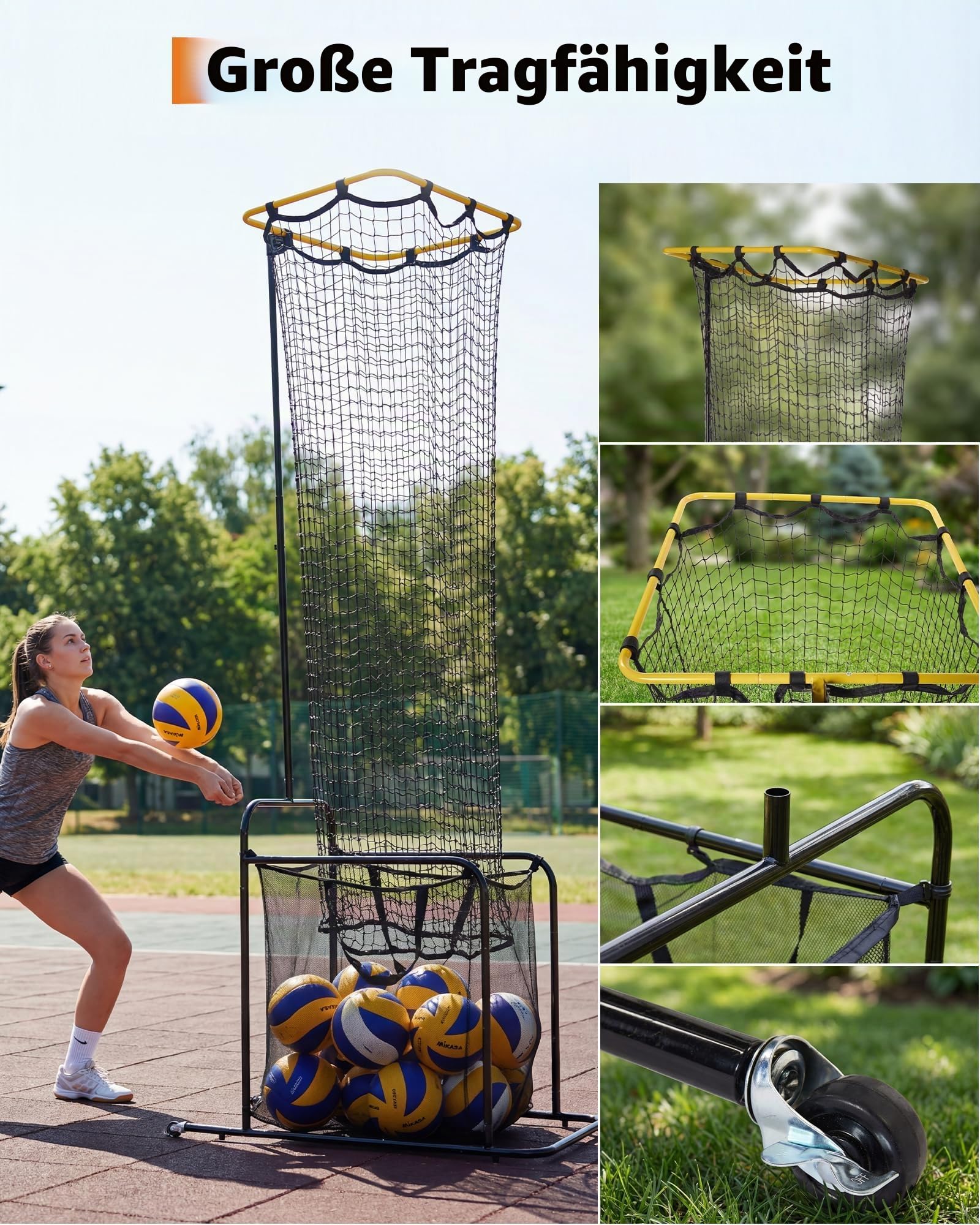 Volleyball Trainingsnetz | 5-Fach Verstellbare Winkel & 5 Höhen (182–275Cm) | Tragbares Volleyball-Zielnetz Gerät Mit Feststellbaren Rollen | Indoor & Outdoor Trainingsgebrauch