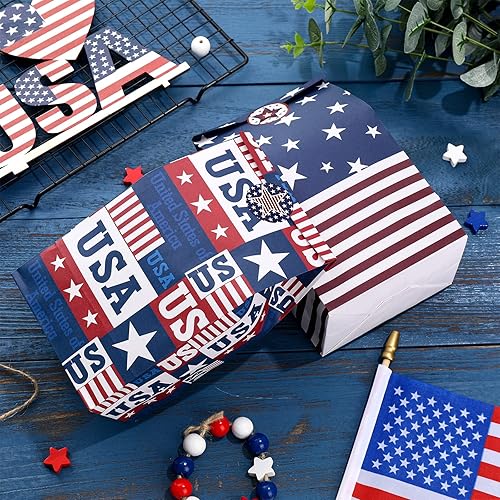 Miniatura 4 de Whaline Paquete de 36 bolsas patrióticas con etiquetas adhesivas, bandera estadounidense, bolsas de dulces patrióticas, bolsas de papel kraft rojo y