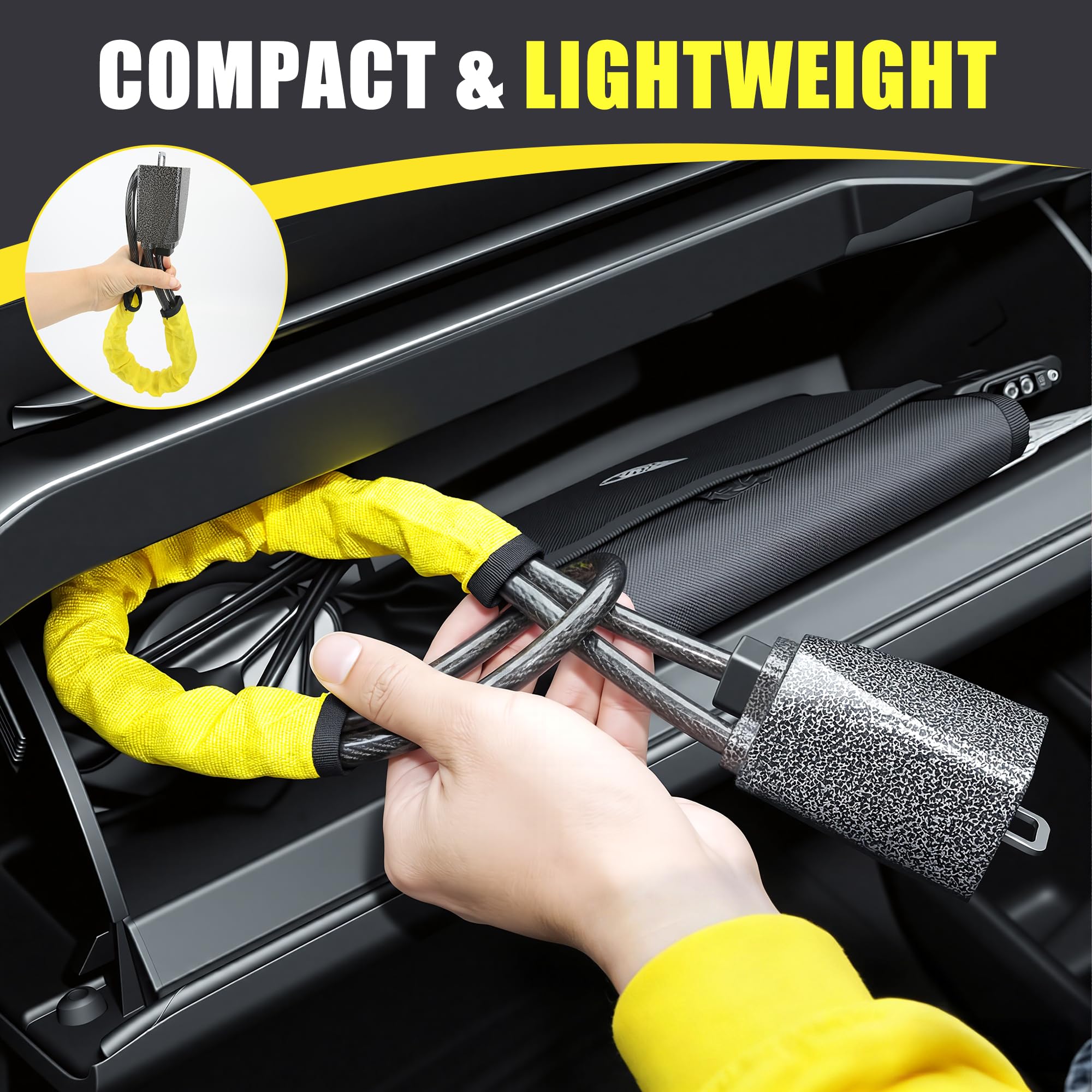 OXNSHEJW Steering Wheel Lock, Car Steering Wheel Locks, Car Seat Belt Lock with Metal Head, High Visibility Car Lock Anti-Theft Device for Car, SUV, Pickup, Van, RV, 3 Keys (Yellow) — view 7