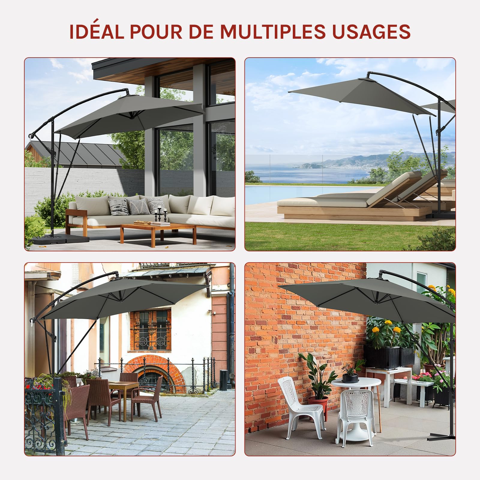 WOLTU Parasol Cantilever, Parasol de Jardin Suspendu Ø 310cm, avec Protection UV, Inclinable, Portable, avec Housse, Parasol Déporté Rond pour Balcon/Jardin/Plage