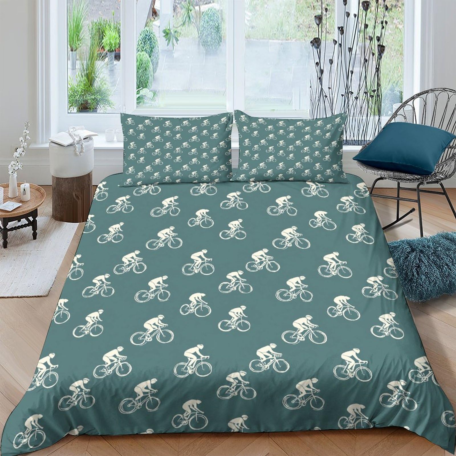 P5V6M1Q9 3D Printed Bicycle Pattern Duvet Cover Microfiber Soft Breathable Cycling Bedding Set with 2 Pillowcases for Bedroom Home Single（135x200cm）
