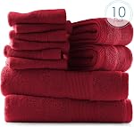 Hearth & Harbor Serviettes de bain pour salle de bains - 100% Anneau Spun coton Luxury serviettes de bain - Ultra Doucement & Ensemble de serviettes de bain très absorbantes 10 - Bourgogne Rouge