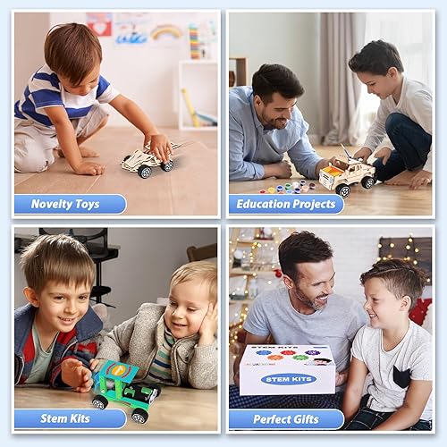 Miniatura 6 de JONRRYIN Proyectos STEM 6 en 1 para niños de 8 a 12 años, rompecabezas de madera 3D, kits de autos educativos de ciencia para niños, juguetes de