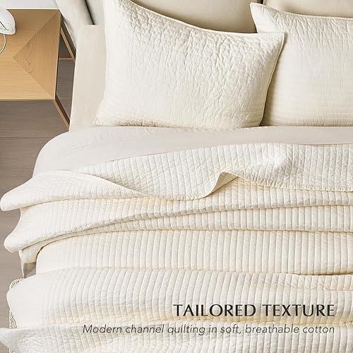 Miniatura 3 de EVERGRACEHOME Juego de edredón de satén de algodón, tamaño King, colcha de algodón prelavado, 3 piezas, ligero y suave, para todas las estaciones,