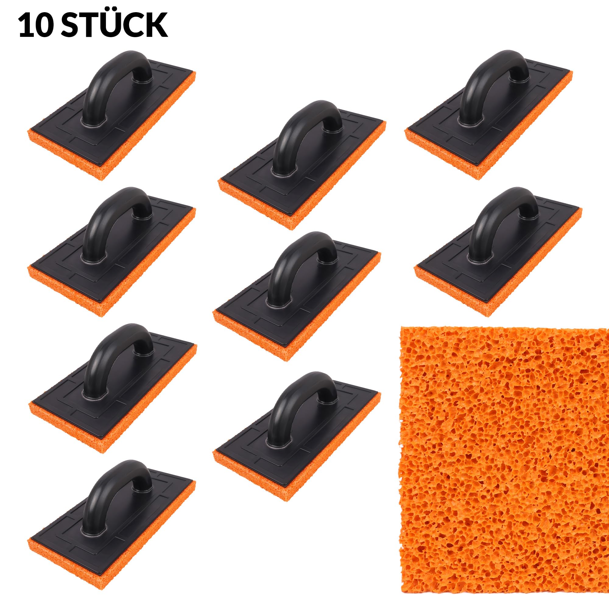 10 x kielnia wygładzająca z gumową gąbką, deska do tarcia, tworzywo sztuczne, 270 x 130 mm, guma gąbkowa, 20 mm, deska do tarcia dla murarzy i kafelków, deska do czyszczenia, wyprodukowana w