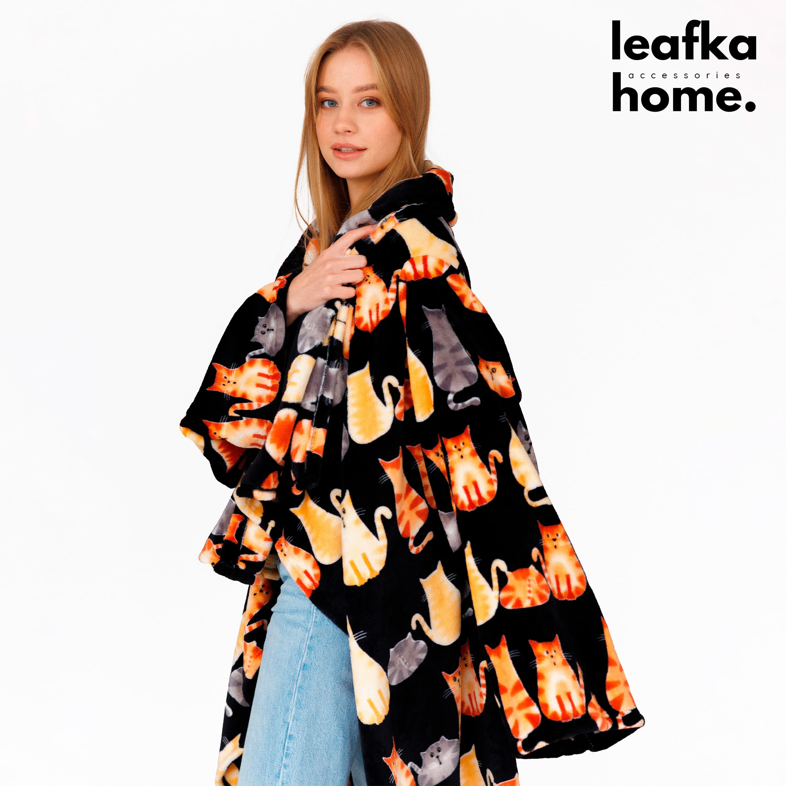 Leafka Home Accessories - deken met mouwen, cadeaus voor vrouwen en mannen, 150 x 200 cm, bruin