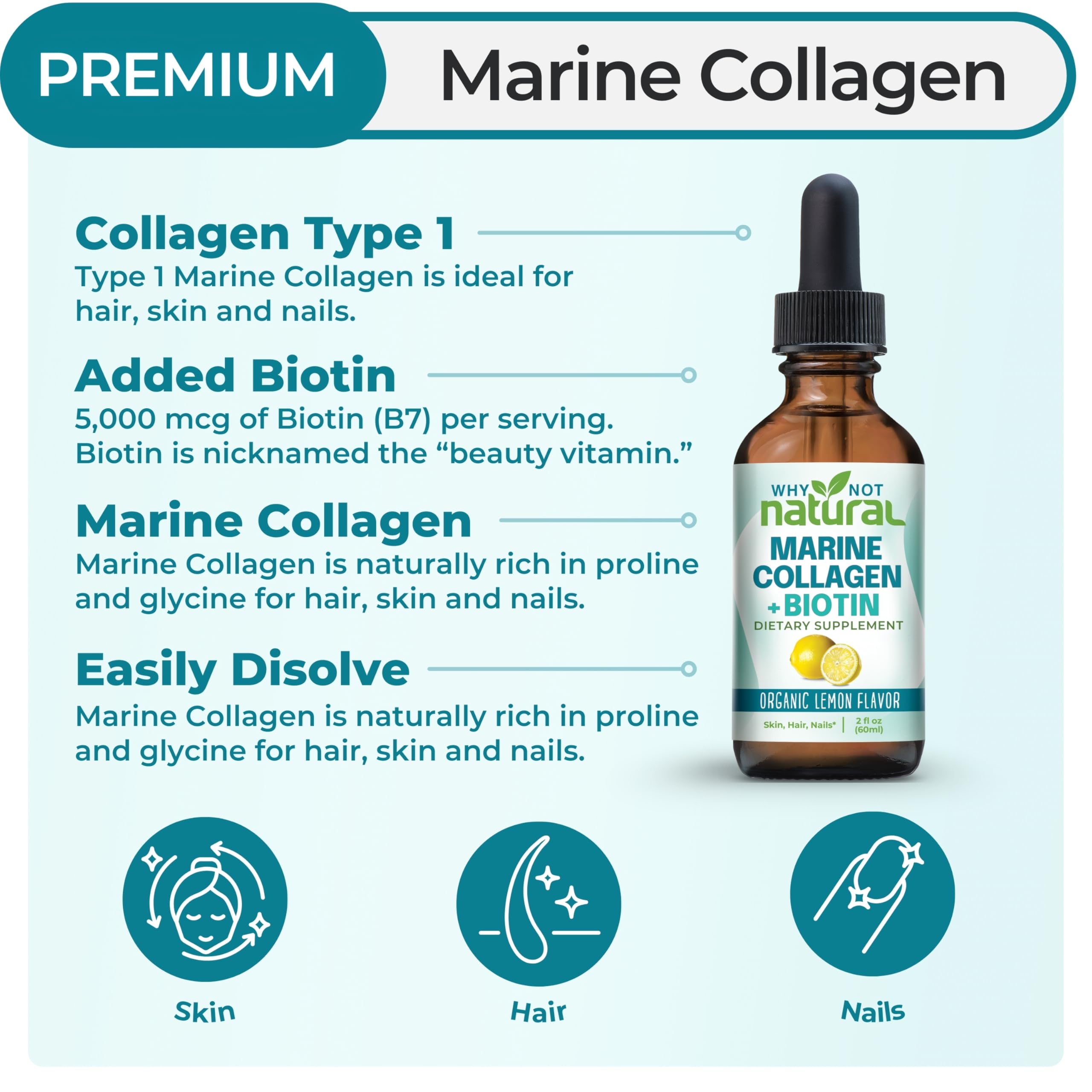 Liquid Collagen Plus Biotin Drops - Supplement for Hair, Skin, and Nails — Amazon image 2