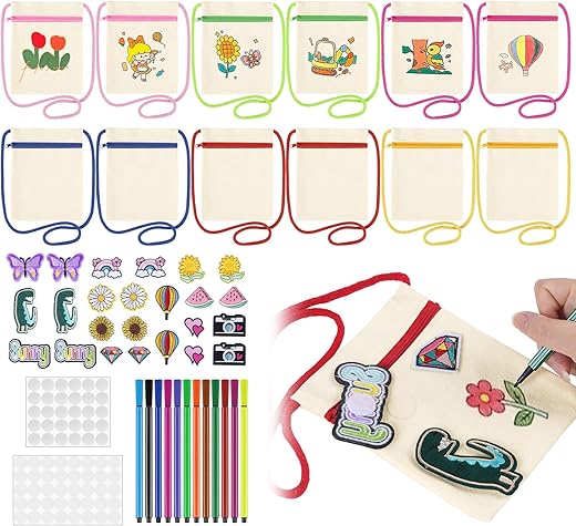 BLISSIQUEE Bastelset Kinder Stoffbeutel Zum Bemalen Kinder Musterersatz Blank Taschen Stofftaschen zum Bemalen Lustige Geschenke für Mädchen 3-12 Jahre Kindergeburtstag Basteln Kreative Geschenke