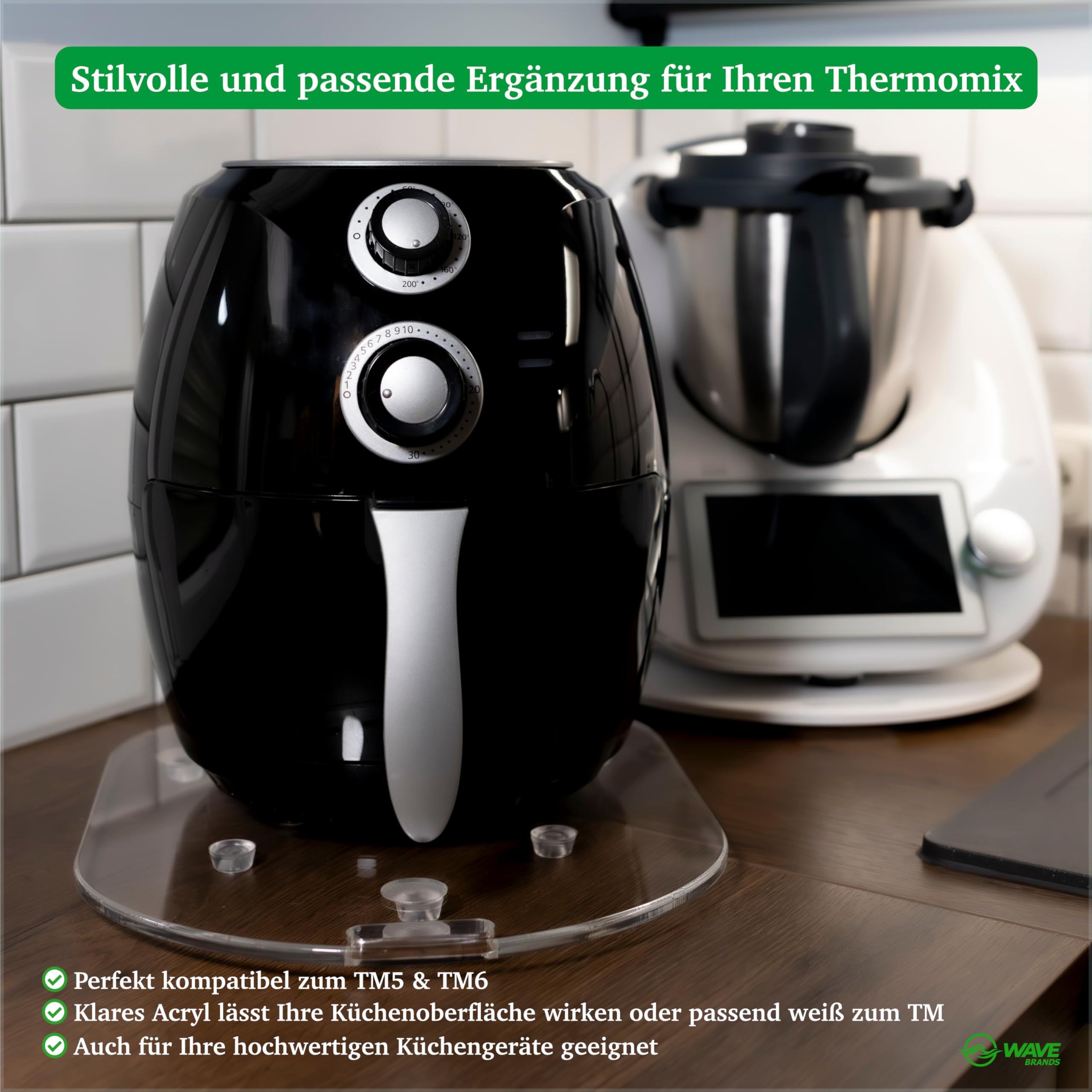 Tavoletta Scorrevole Premium Per Thermomix - TM5, TM6, TM31 - Vetro Acrilico, Effetto Marmo, Made In Germany - 6