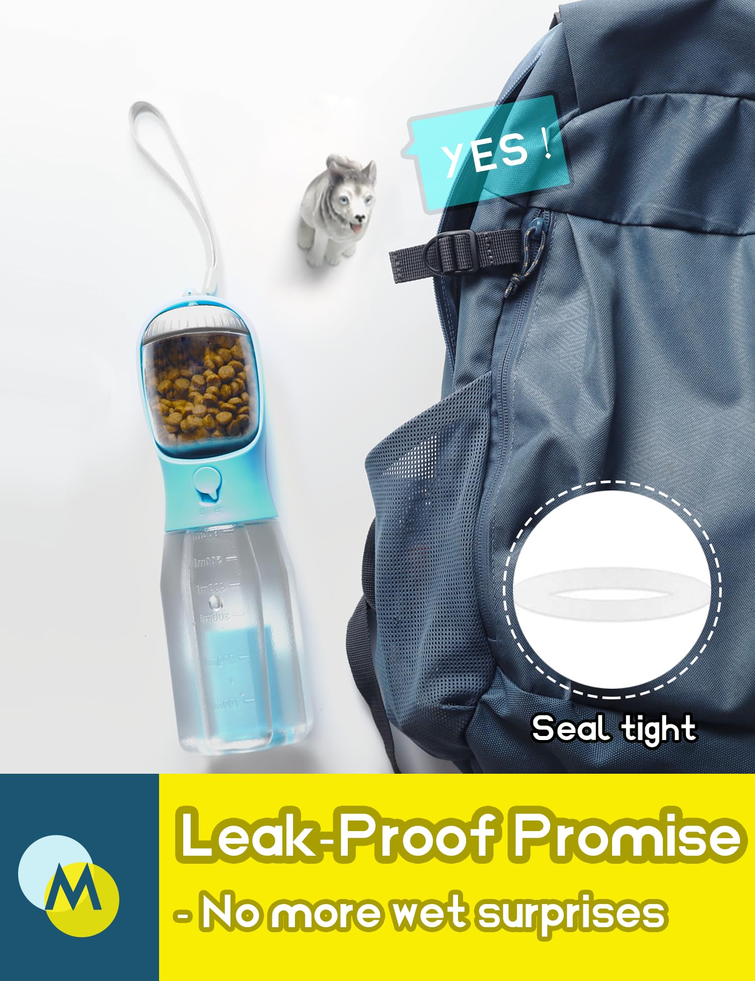 Bouteille d'eau portable pour chien, bol de voyage 3 en 1 avec récipient de nourriture et support pour sac à déjections, distributeur pour animaux de compagnie, accessoires pour l'été, la