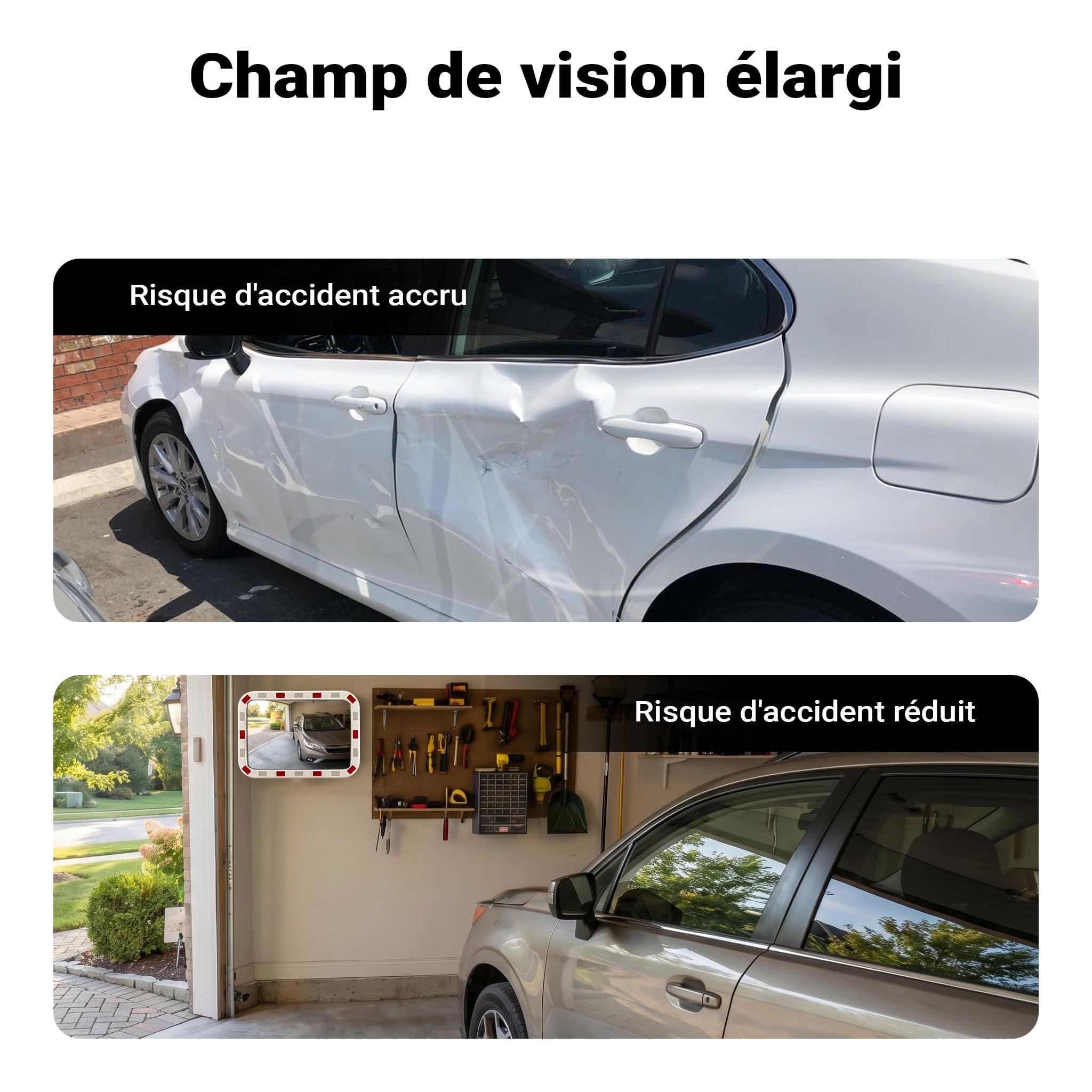 Wiltec Miroir routier convexe de circulation 50 x 70 cm Champ de vision de 130°-130° Bandes réfléchissantes Blanc-rouge Sécurité routière Outdoor Indoor Polycarbonate solide Surveillance Rue Magasin
