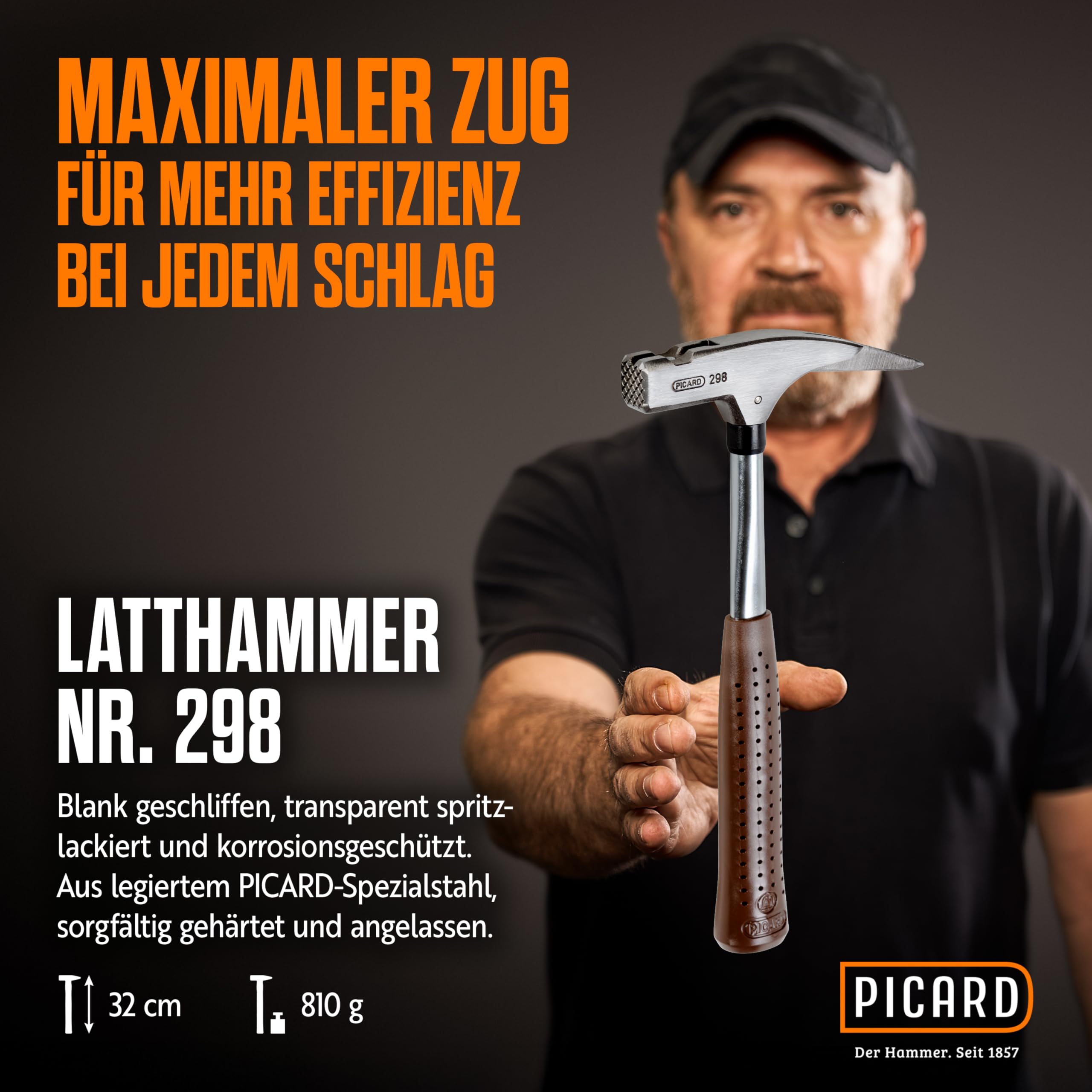 PICARD Młotek ciesielski nr 298 + łom do gwoździ | waga główki 600 g | chropowata ścieżka | magnetyczny uchwyt na gwoździe | ochrona przed korozją | rurowy trzonek ze stali chromowo-molibdenowej |