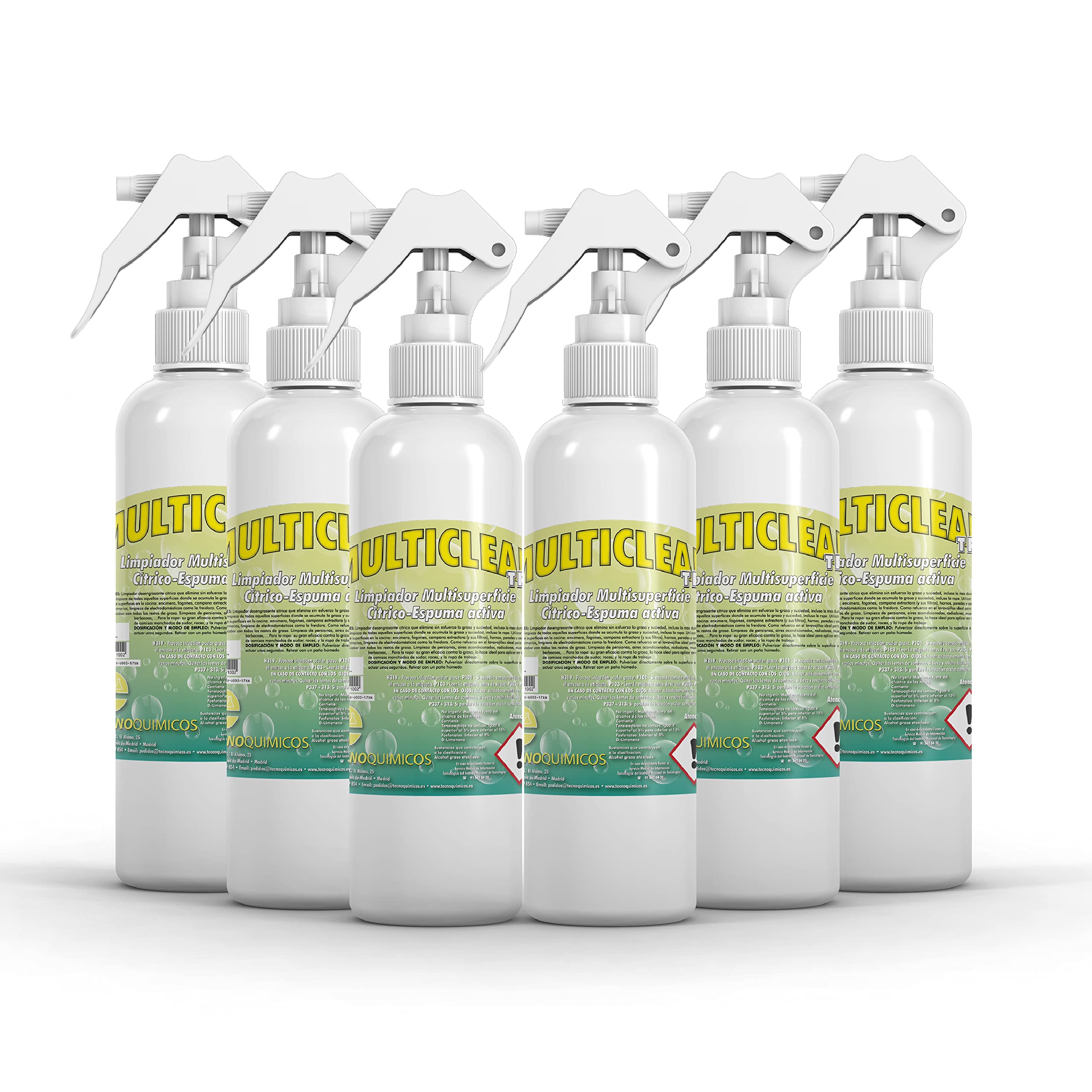 Limpiador Desengrasante Multiusos para cualquier Superficie del Hogar. Elimina Eficazmente la Grasa y la Suciedad hasta en la Ropa. Spray con Espuma Activa. Aroma Cítrico (1L) 6 UNIDADES