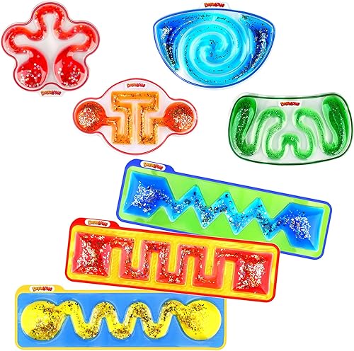 3 Pack Fidget Toy Sensory Tube and 4 Pack Squishy Toy Sensory Maze Stress Relief Toys for Calm Down - Squeeze Fidget Toy Filled Goo, Glitter, Prizes