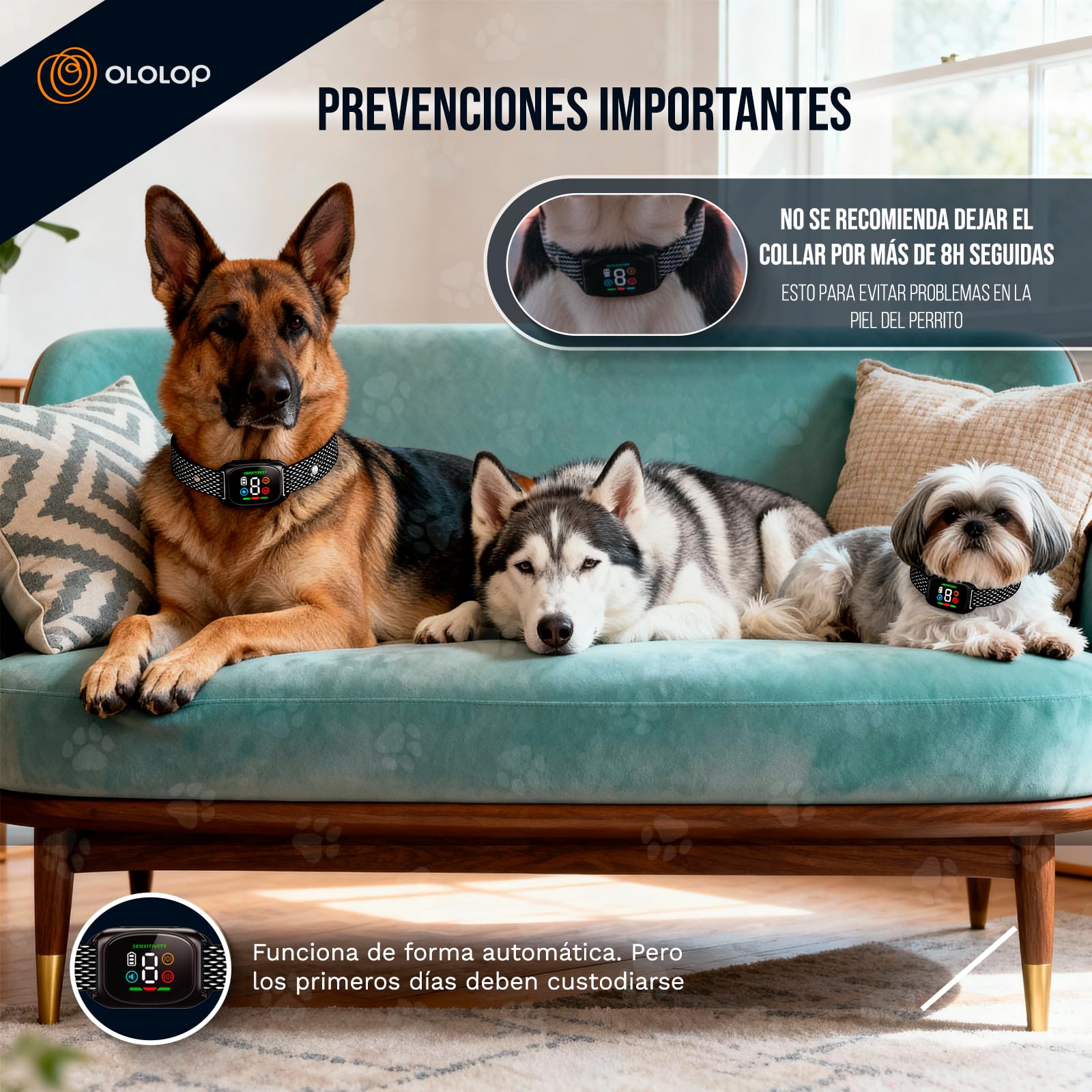 Collar antiladridos Perros |Collar adiestramiento Perros Solo vibración y Sonido | Ajustable + Sensible al ladrido | Perros pequeños y medianos | Entrenamiento Humanizado | Hogar Tranquilo