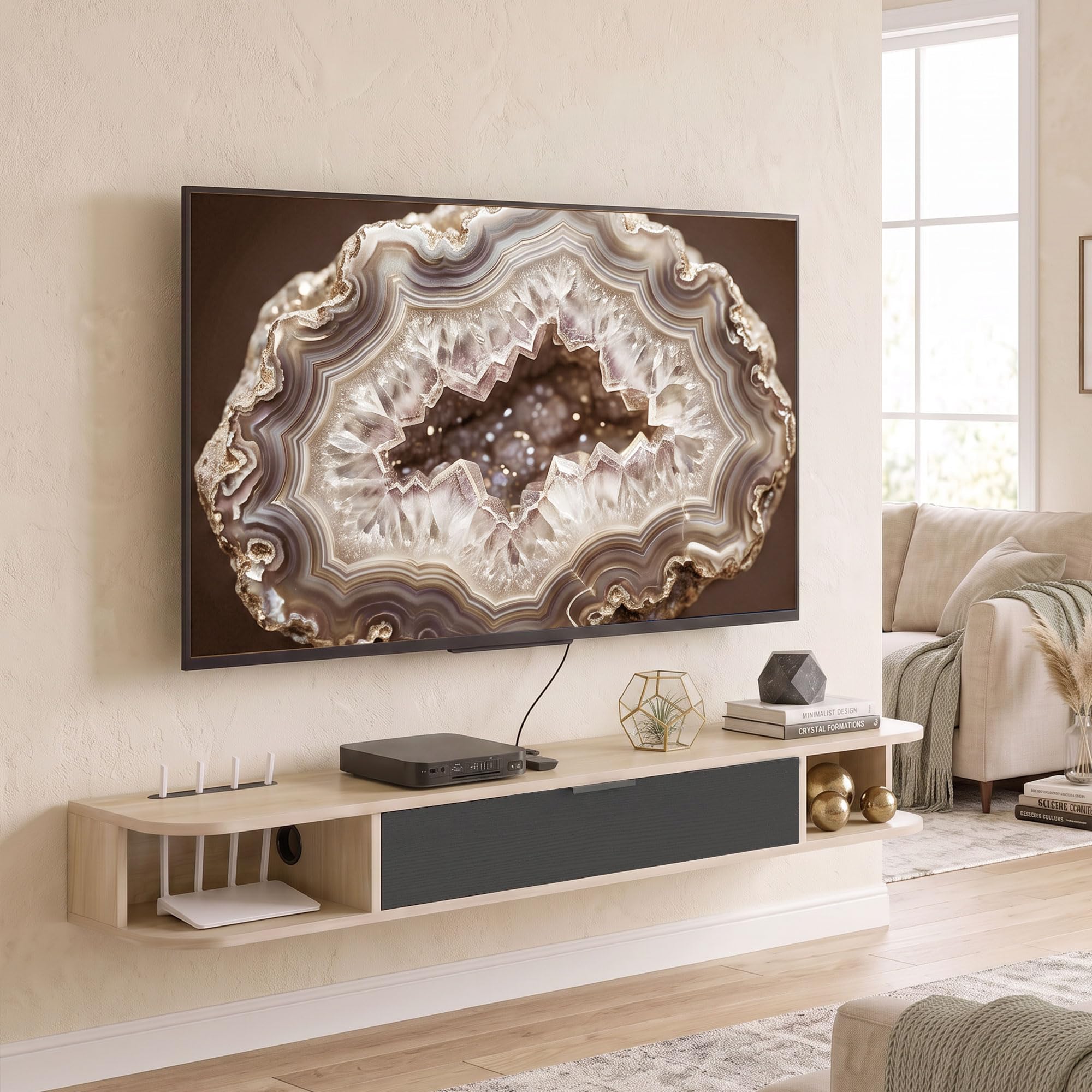 HOMCOM Ścienny mebel TV 140cm do TV 60", Naturalne drewno & Czarny