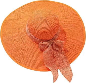 Straw Hat for Men & Women Double Weaved Hard Hat Large Fit Wide Brim Straw Hat Tan Beach Hats for Orange, One Size