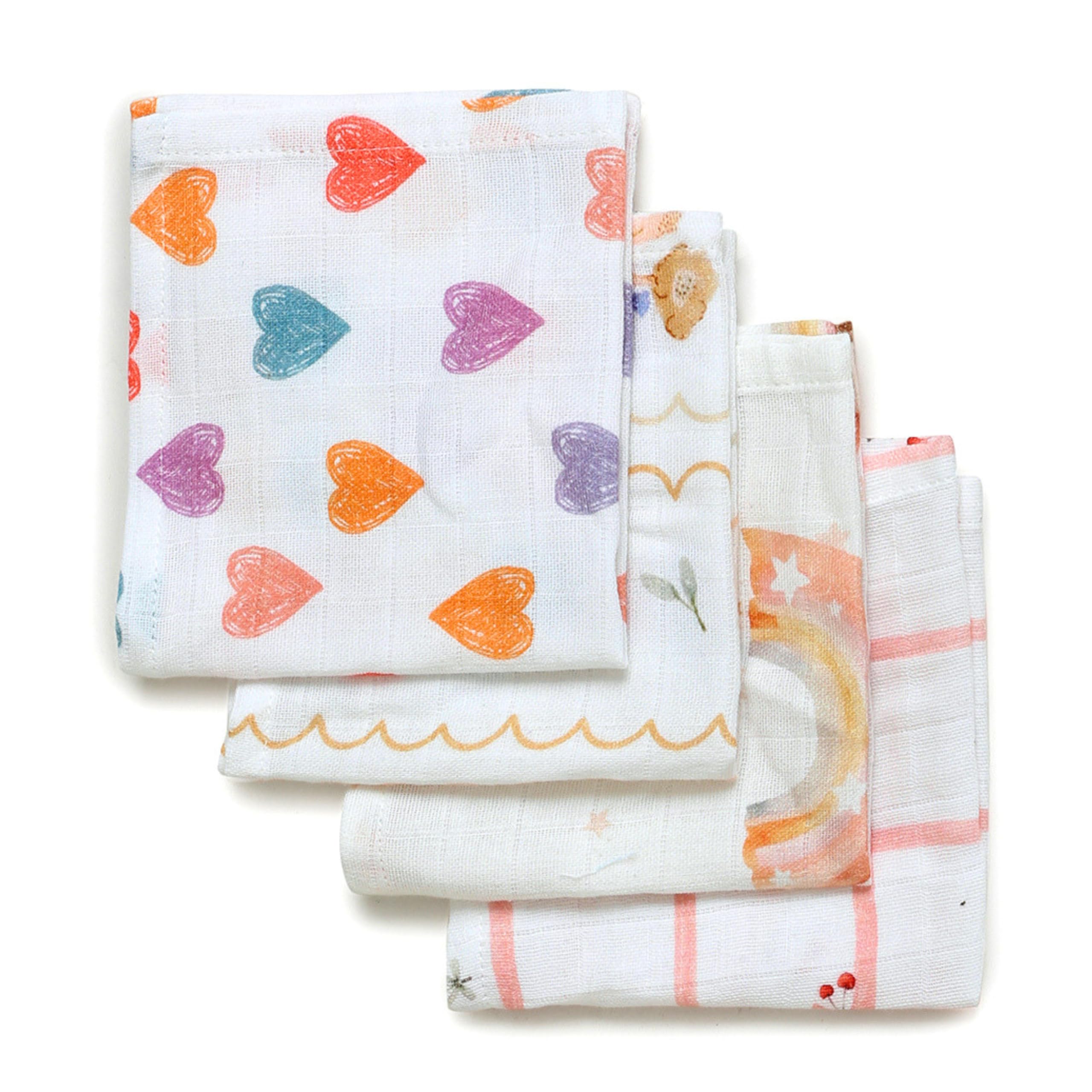 The Boo Boo Club TBBC Kids Muslin Face Towels for Baby | Soft Cotton Washcloth for Kids | Mix Print, Pack of-4, New Born Gift Set for Baby Brother Sister (27 X 27cm, Multicolour, SET37)-picture-20
