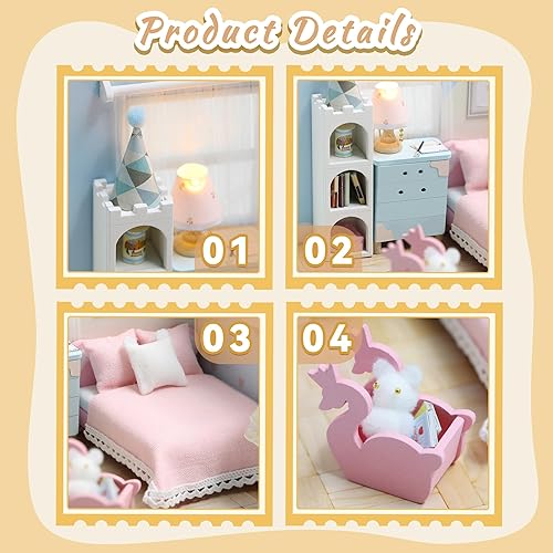 Miniatura 3 de Kisoy Casa de muñecas en miniatura con kit de muebles, kit de casa de madera 3D para bricolaje, una esquina de un pequeño estilo de apartamento con