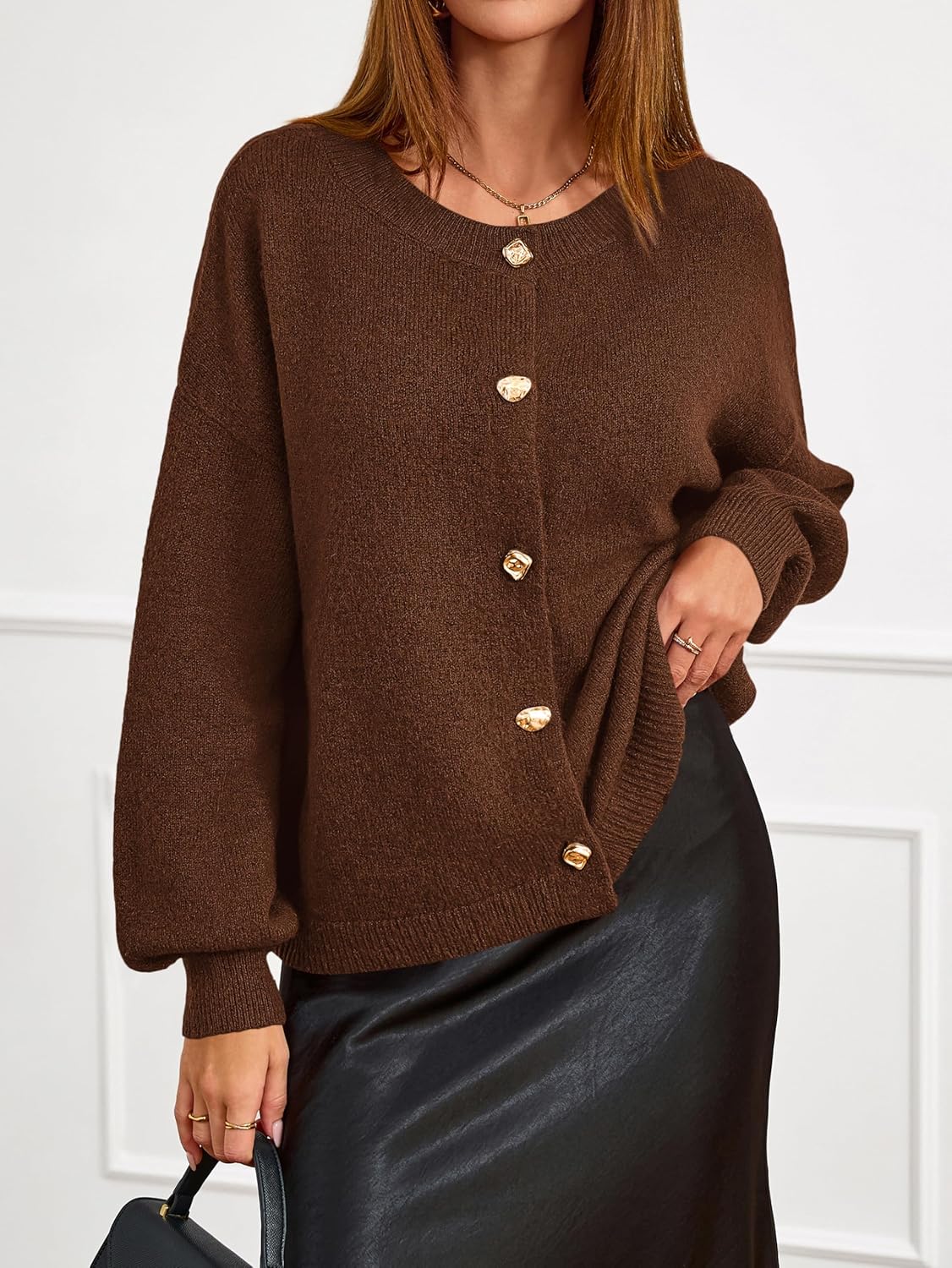 MASCOMODA Fall Long Sleeve Oversized Cardigan Sweaters for Women Trendy Short Open Front Gold Button Up Sweater Jackets - Image 2