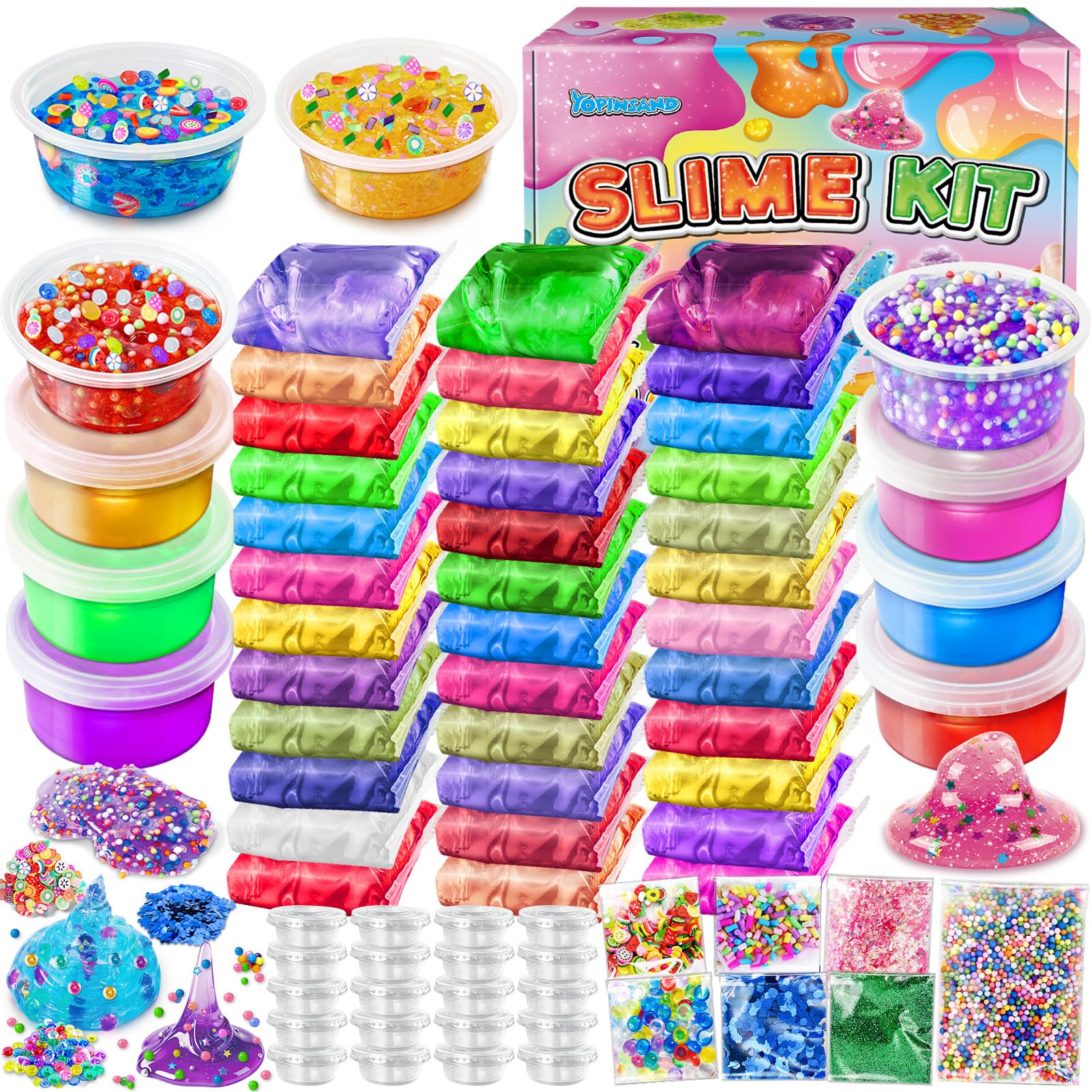 YOPINSAND 36 Pack DIY Slime Kit, Slime Making Kit for Girls Premade Crystal Clear Slime with Add-ins, Foam Balls, Glitters